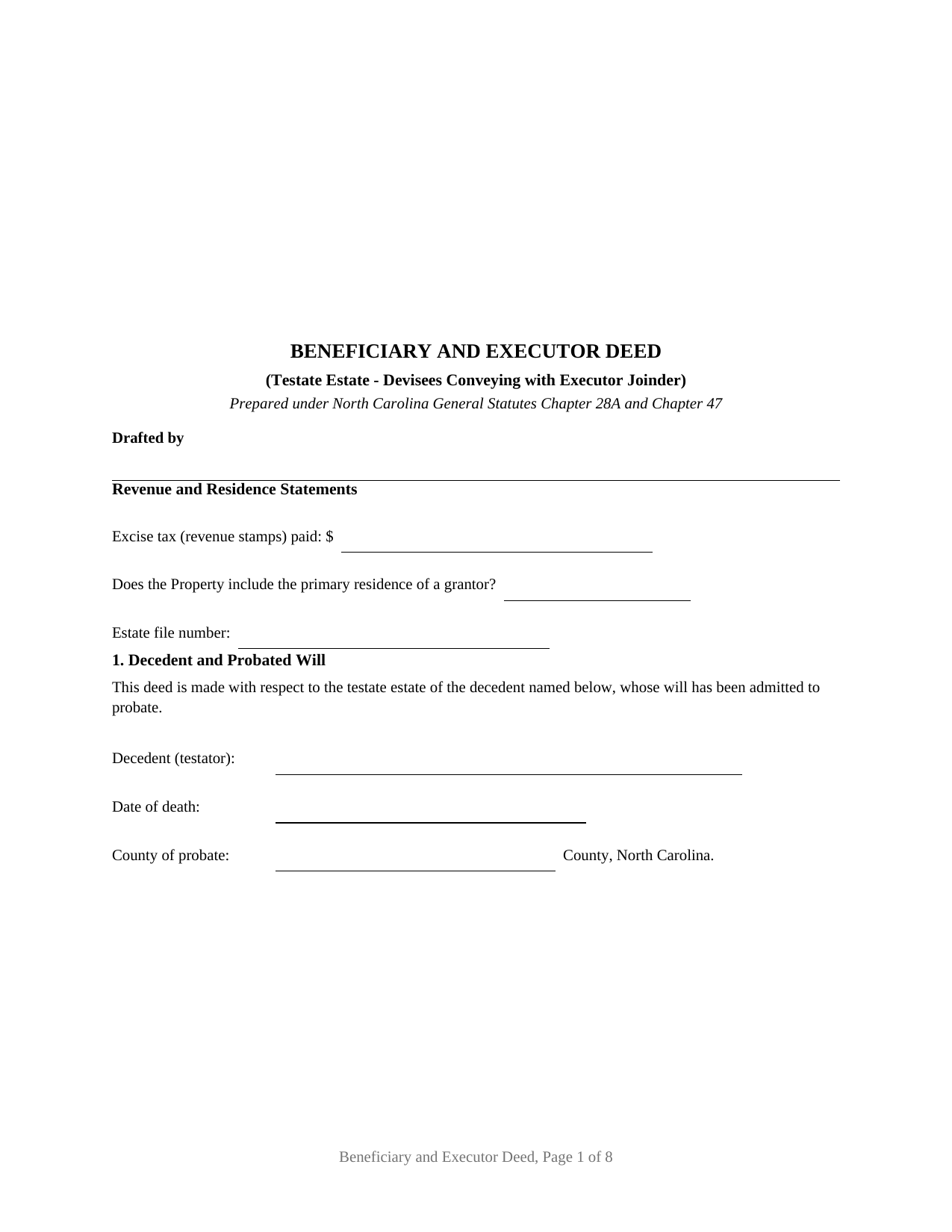 Stokes County Beneficiary and Executor Deed Form