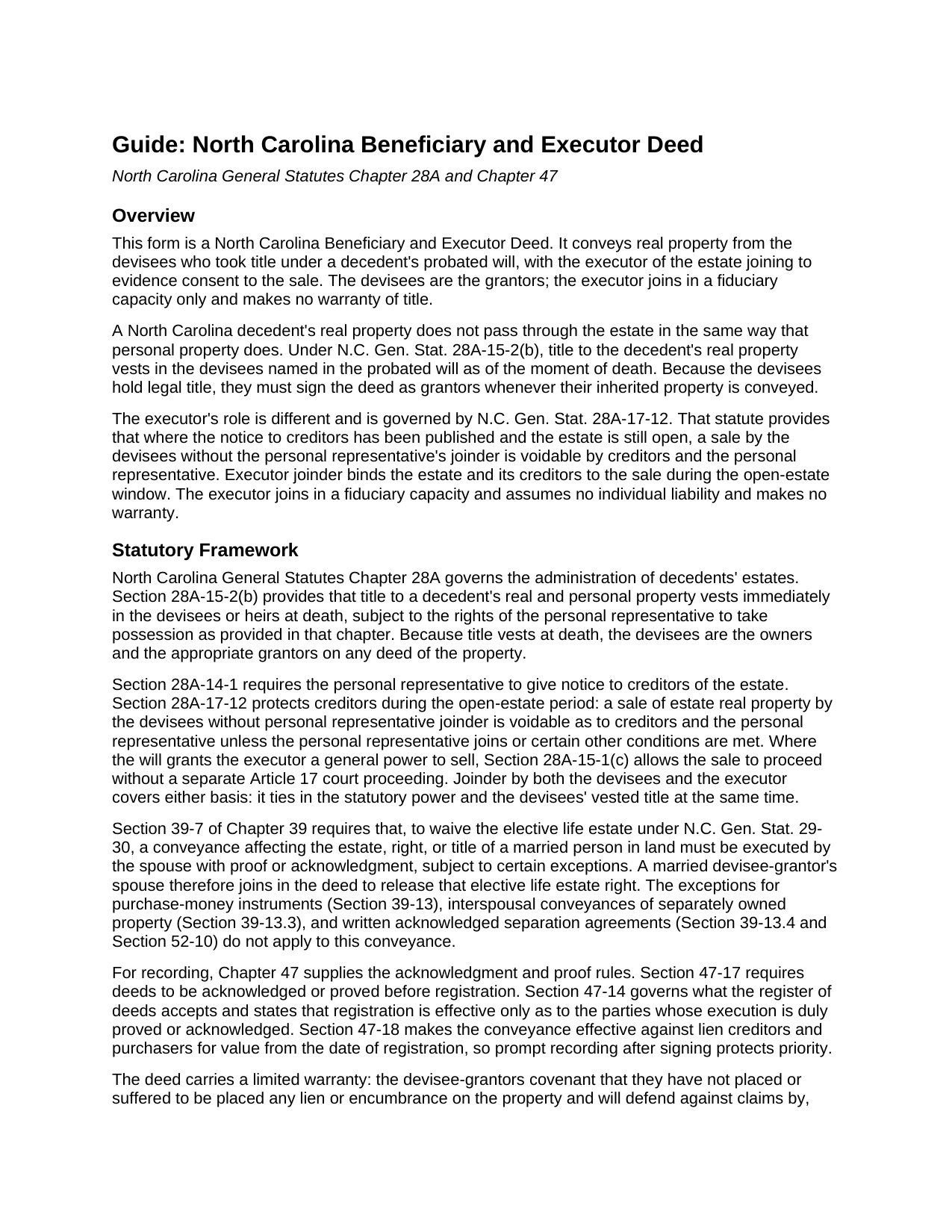 Watauga County Beneficiary and Executor Deed Guide