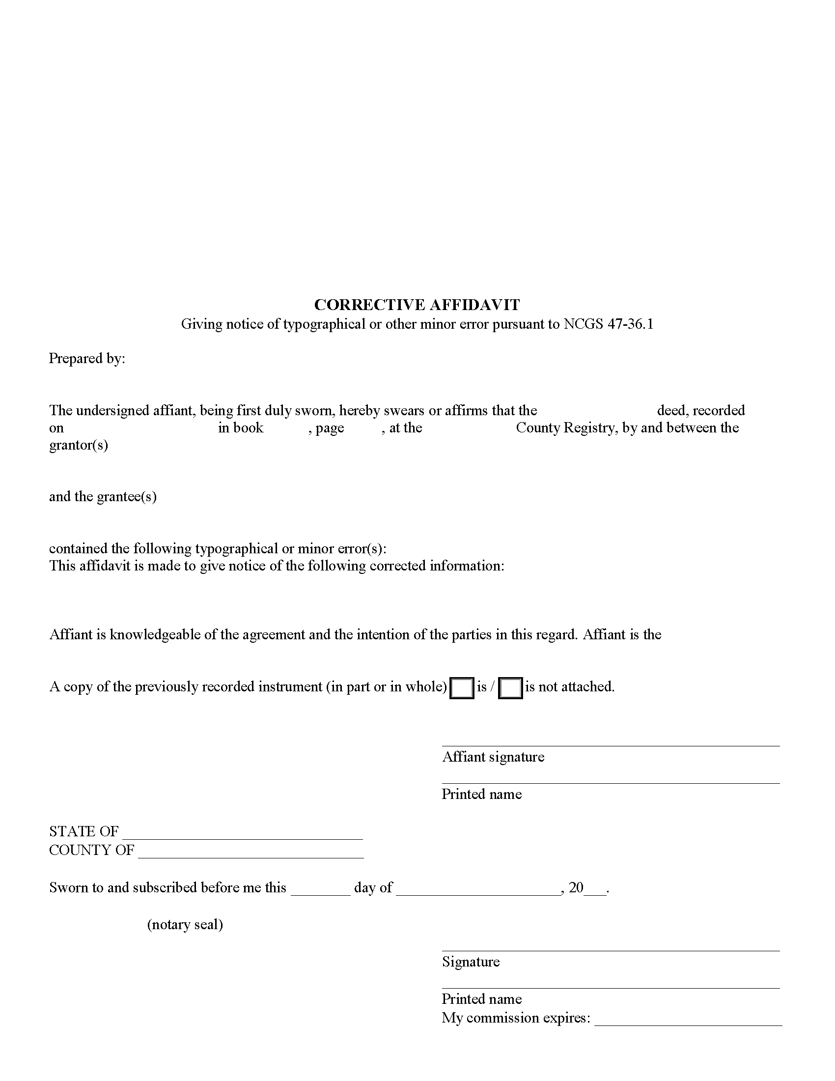 Corrective Affidavit Form