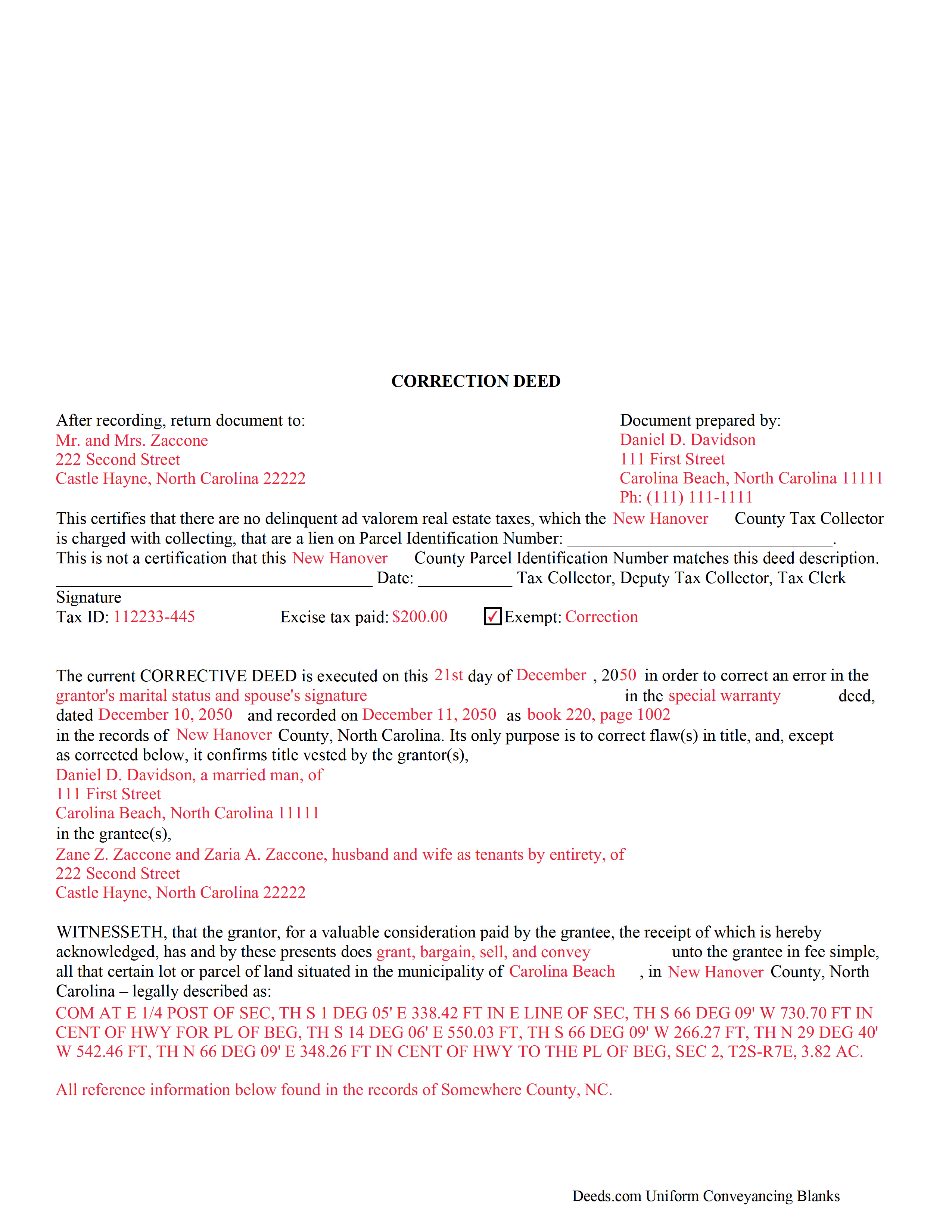 Completed Example of the Correction Deed Document