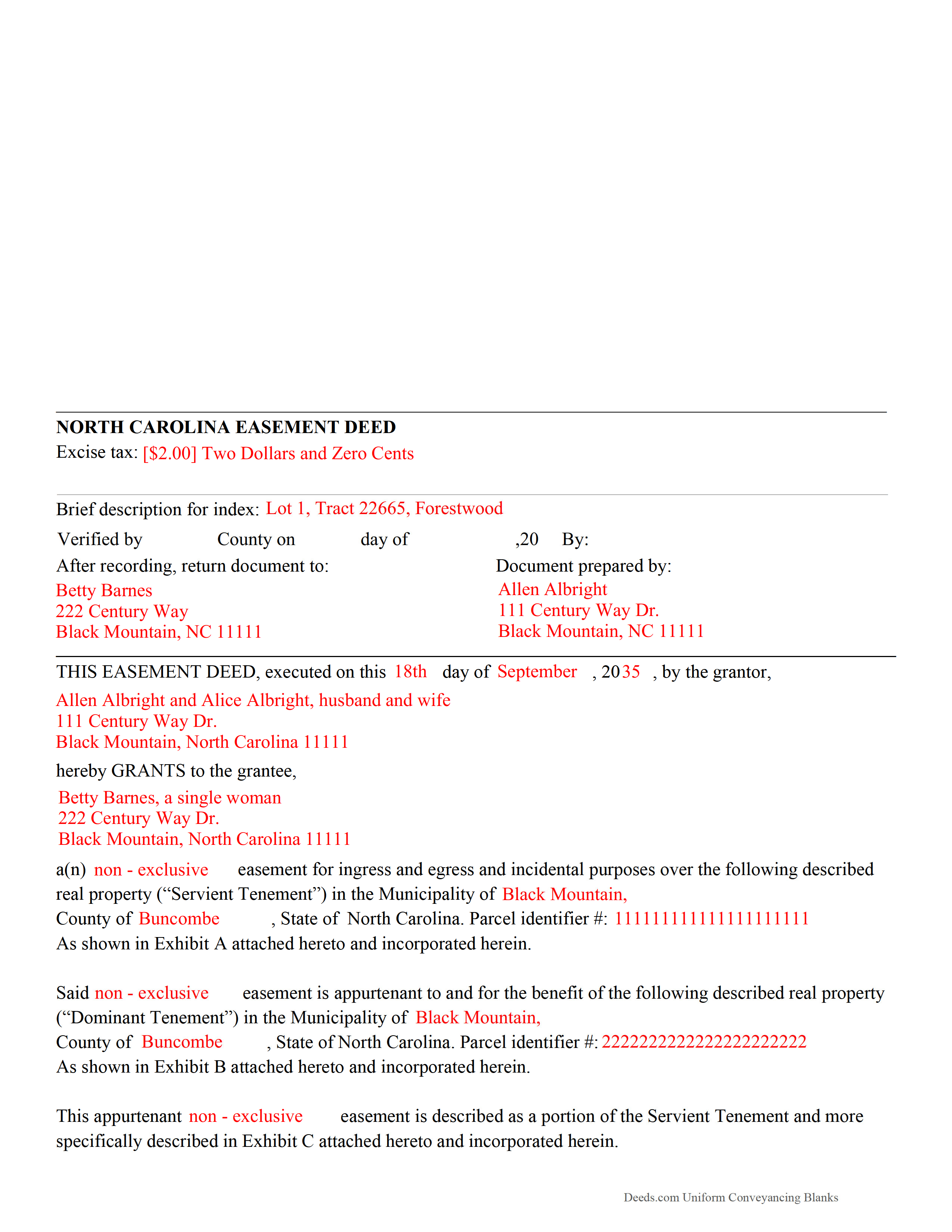 Completed Example of the Easement Deed Document