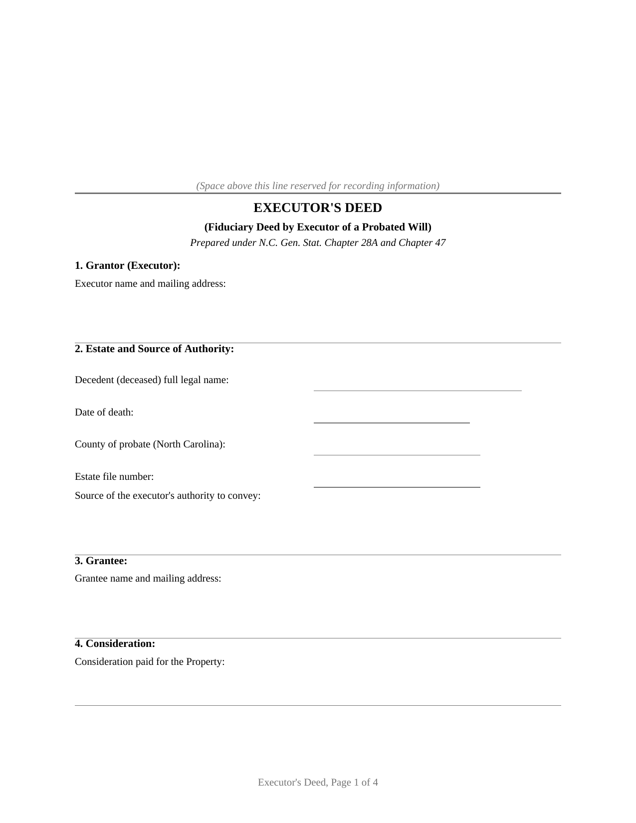 Sampson County Executors Deed Form