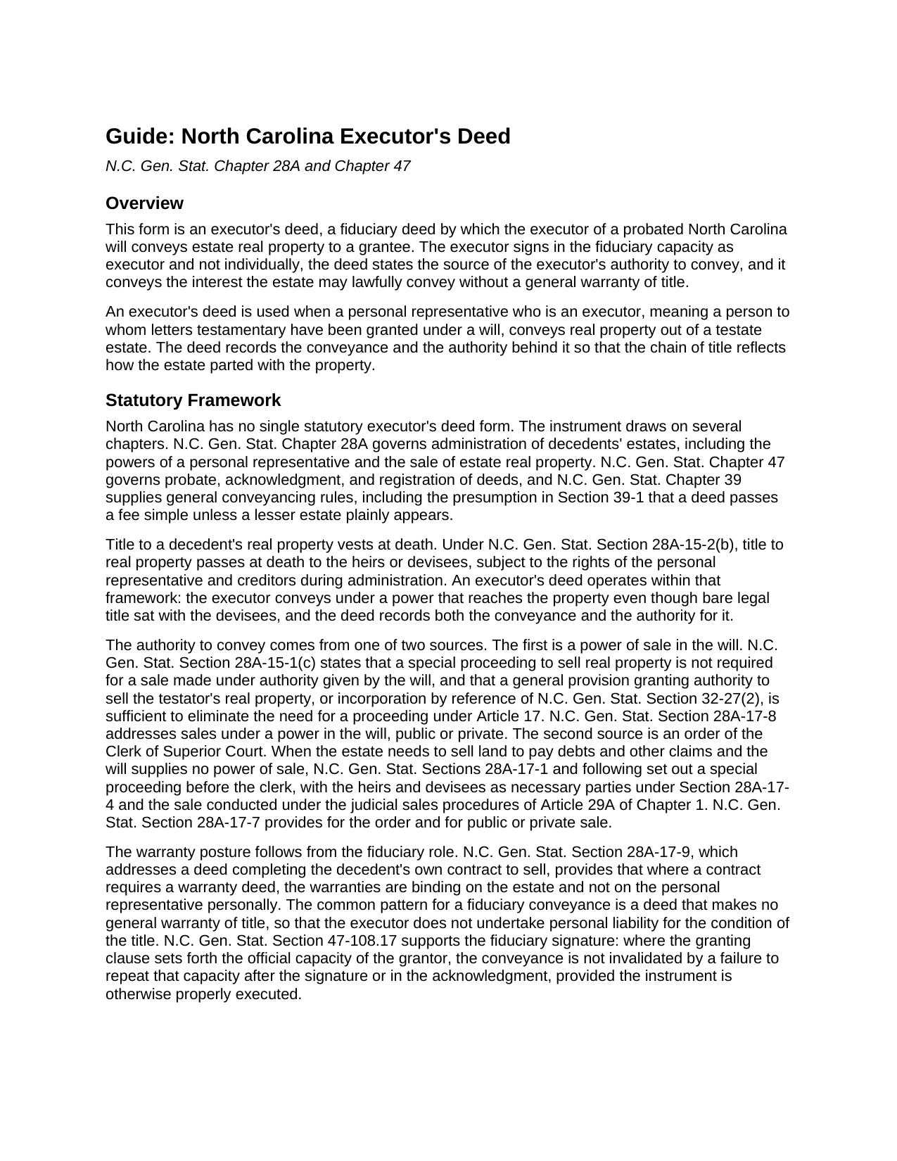 Sampson County Executors Deed Guide