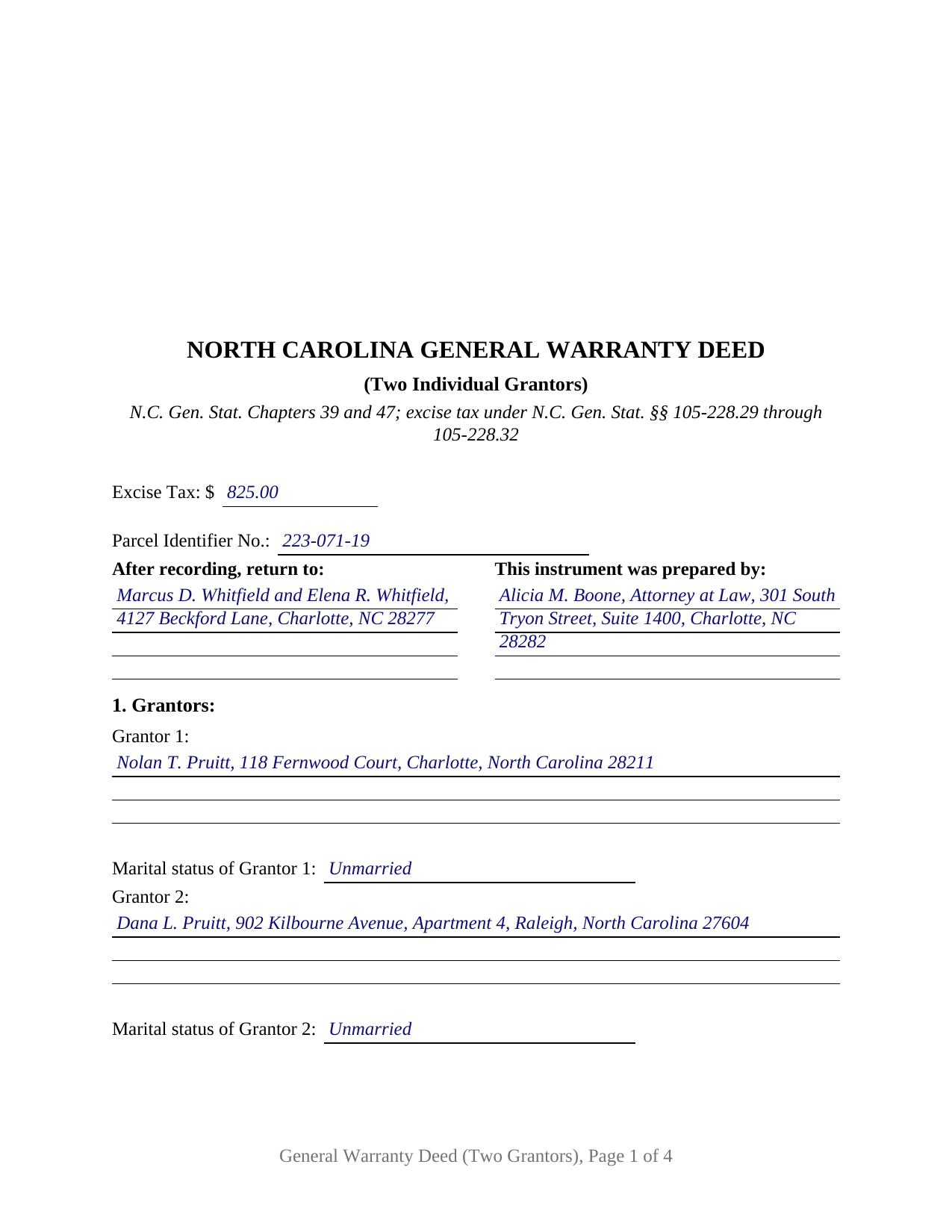 Sampson County Completed Example of the General Warranty Deed (Two Grantors) Document