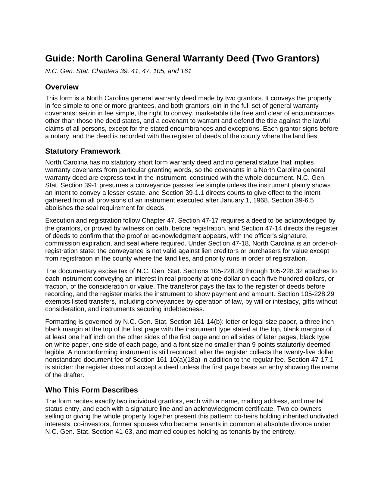 Sampson County General Warranty Deed (Two Grantors) Guide