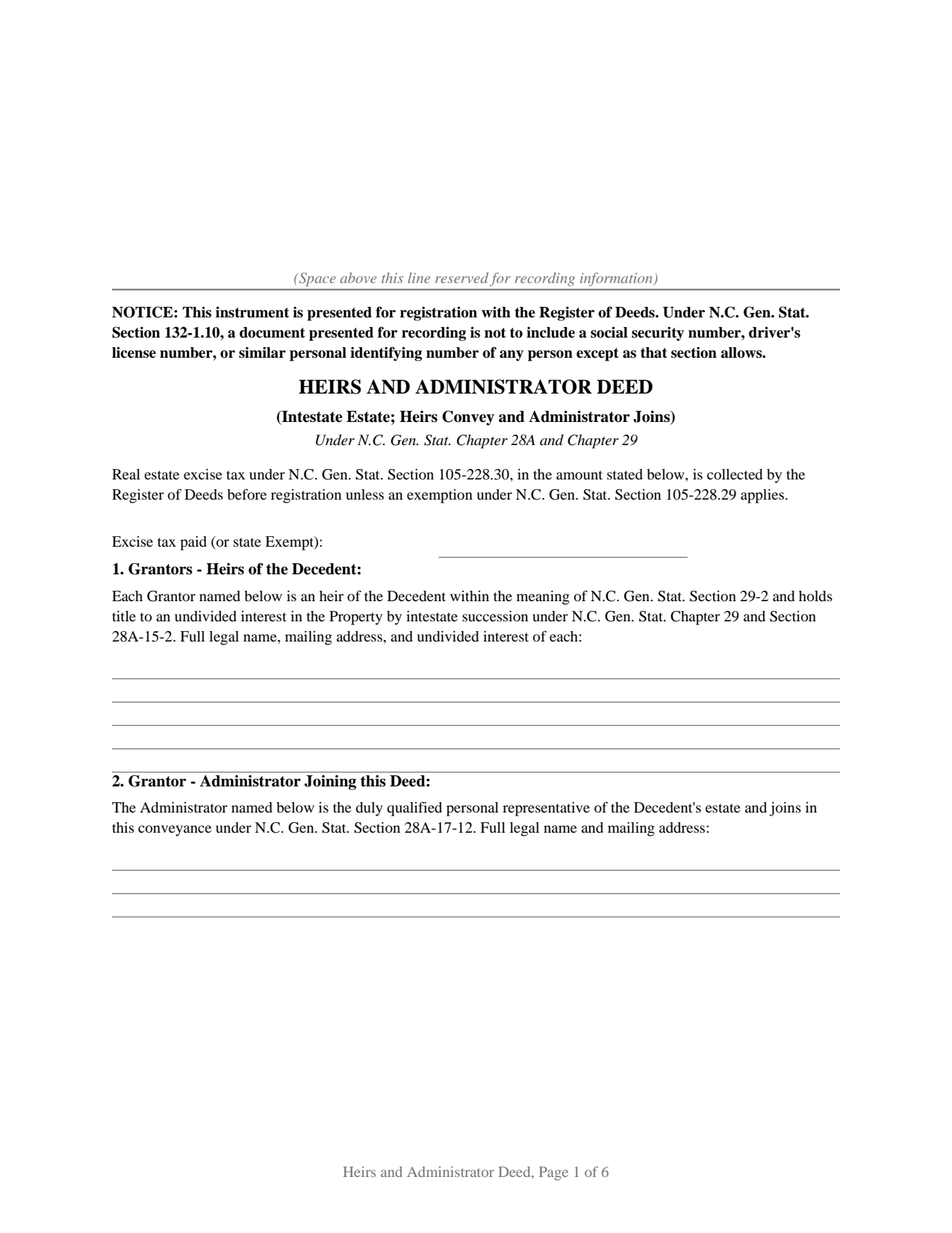Sampson County Heirs and Administrator Deed Form
