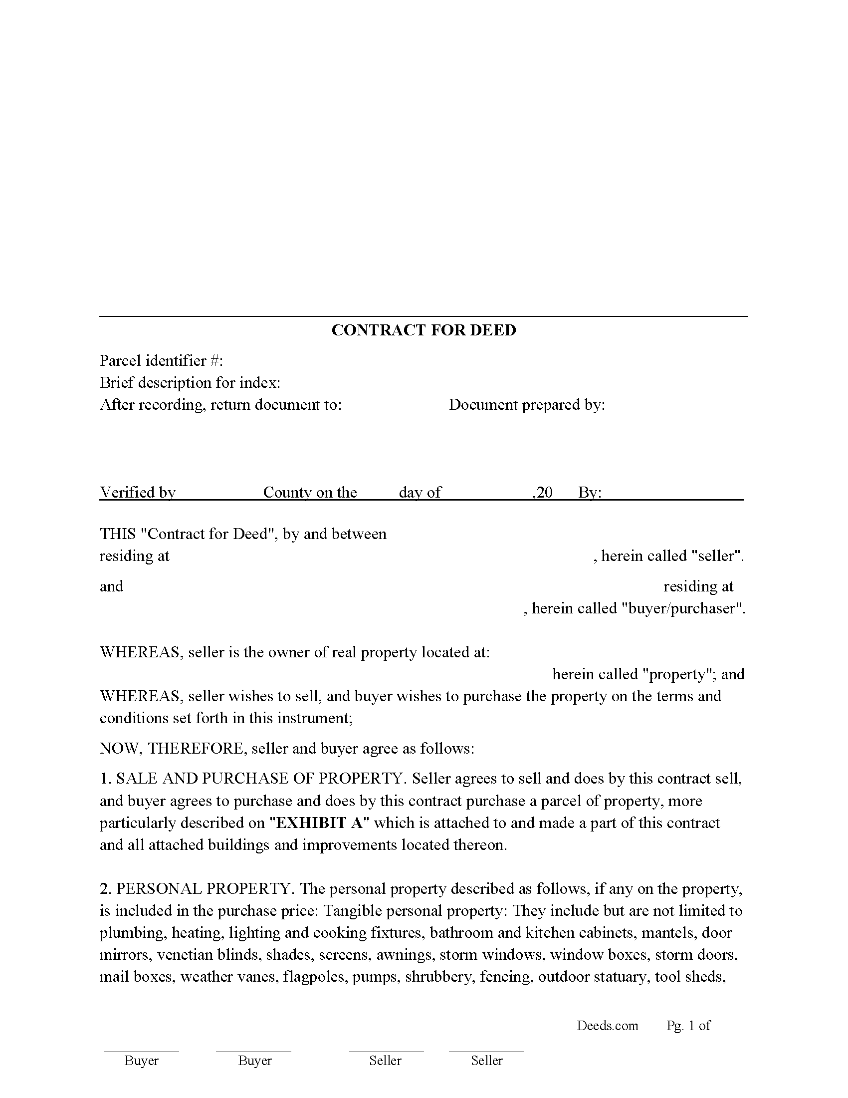 North Carolina Contract for Deed Image