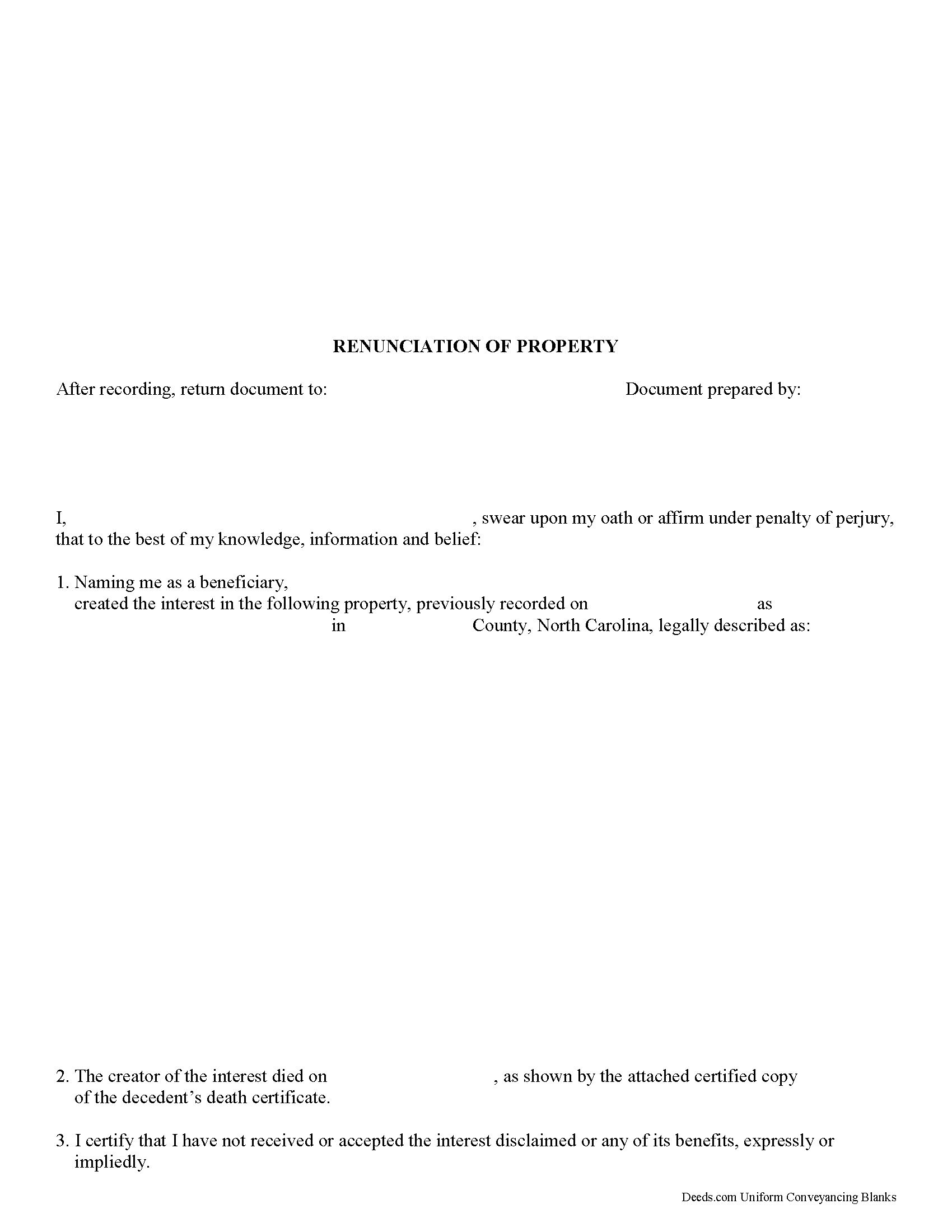 North Carolina Disclaimer of Interest Image