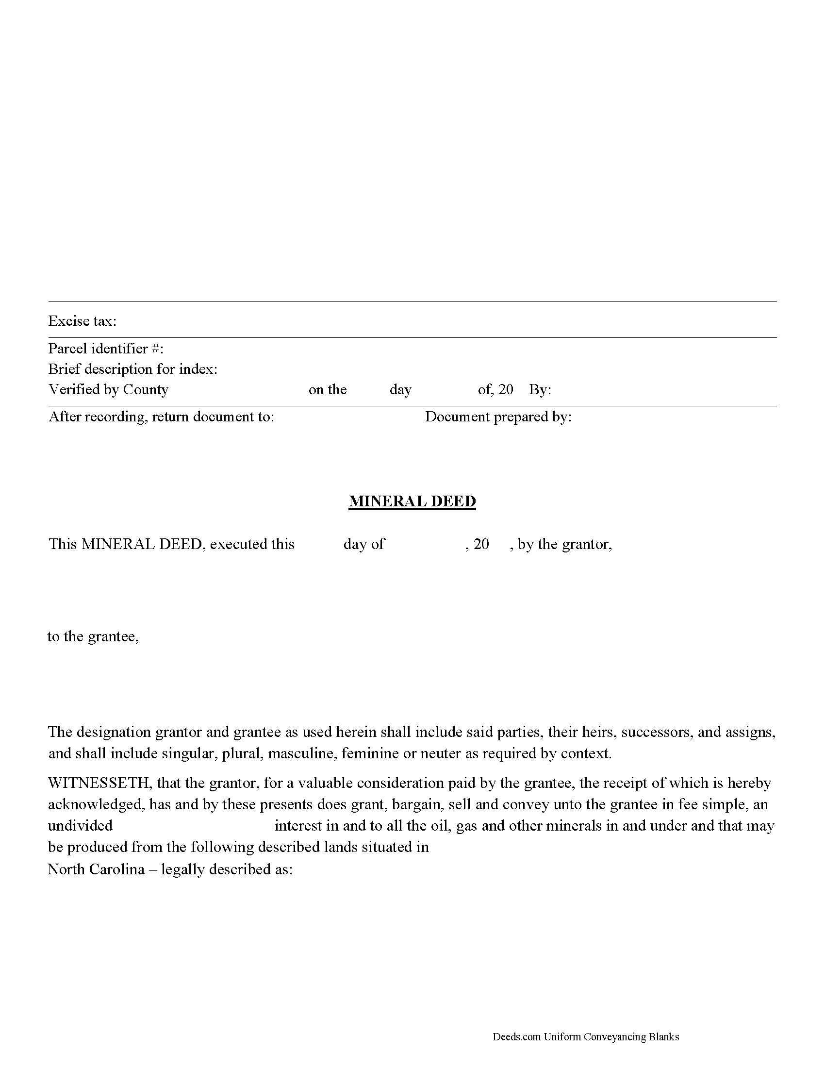 North Carolina Mineral Deed Image