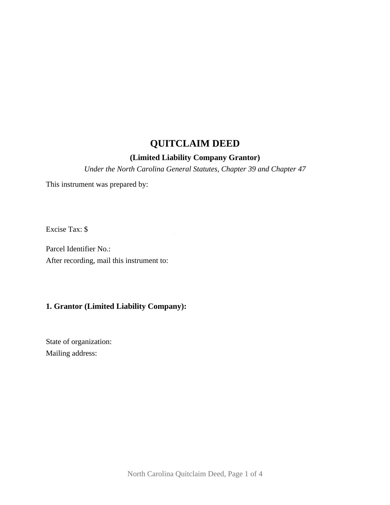 North Carolina Quitclaim Deed (LLC Grantor)