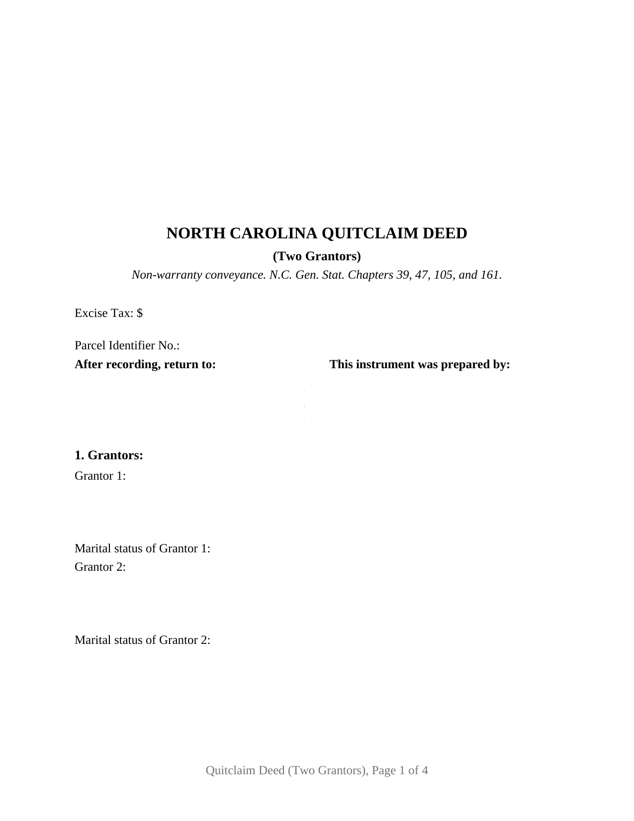 North Carolina Quitclaim Deed (Two Grantors)