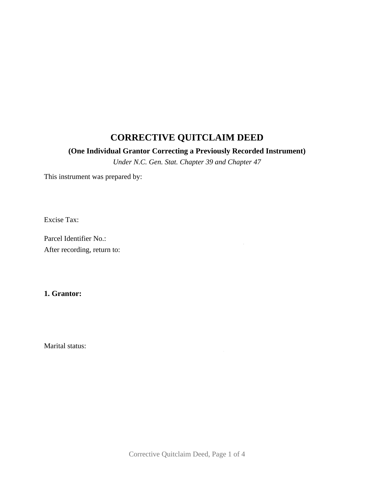 North Carolina Quitclaim Deed (Corrective)