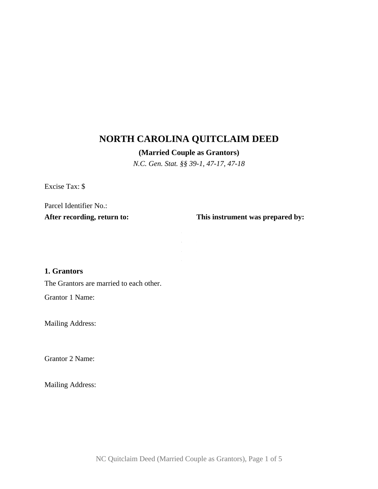 North Carolina Quitclaim Deed (Married Couple as Grantors)