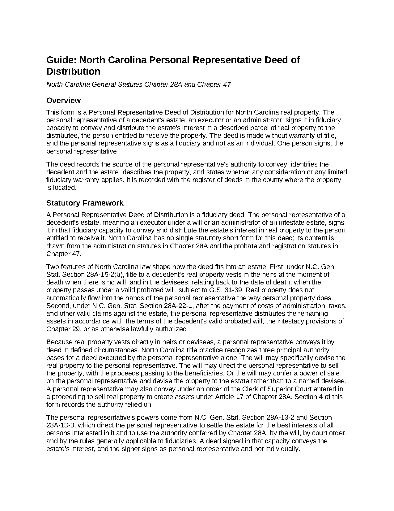 Sampson County Personal Representative Deed of Distribution Guide