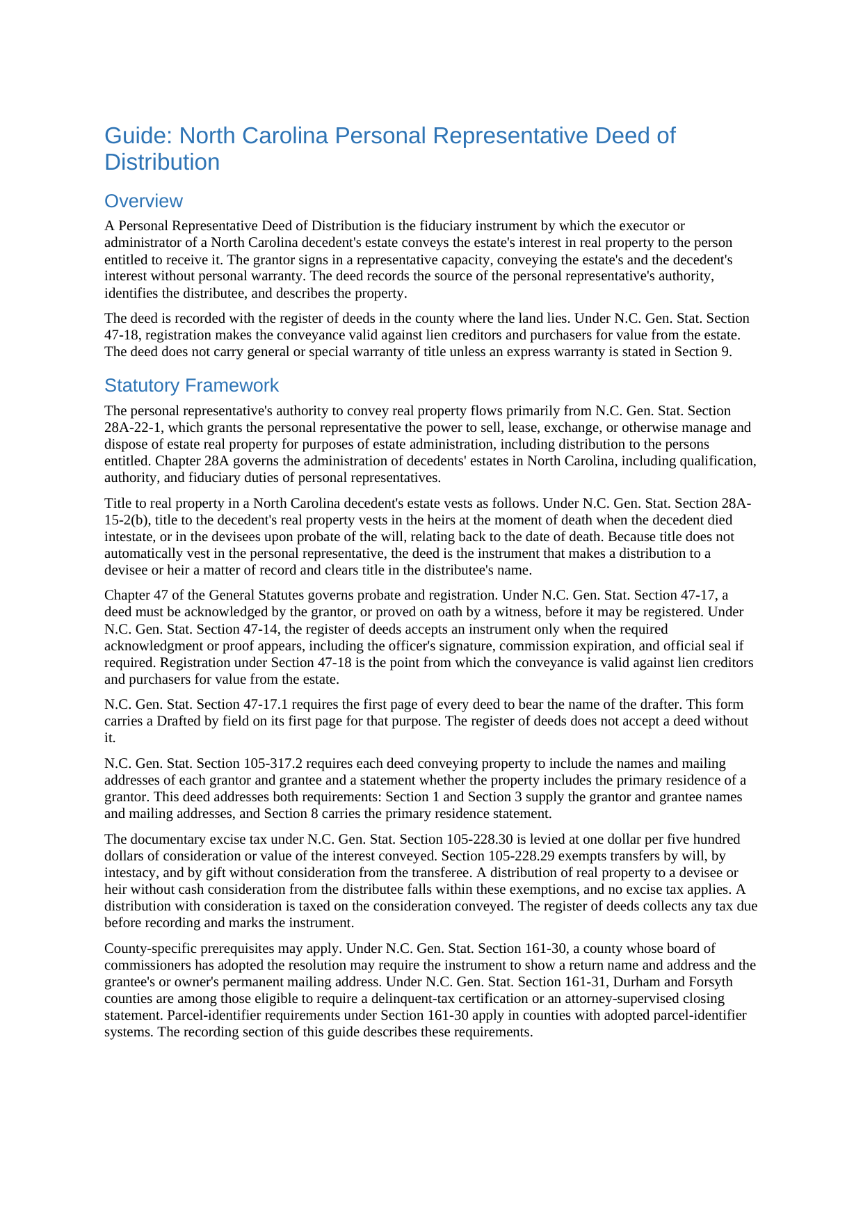 Haywood County Personal Representative Deed of Distribution Guide