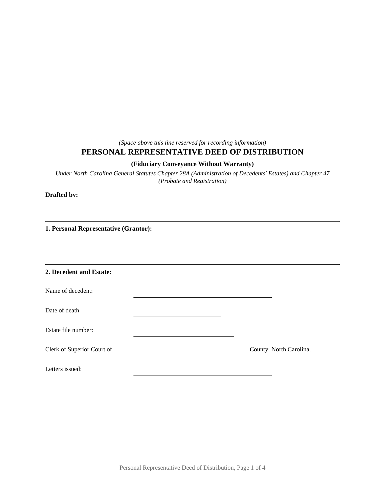 Rutherford County Personal Representative Deed of Distribution Form