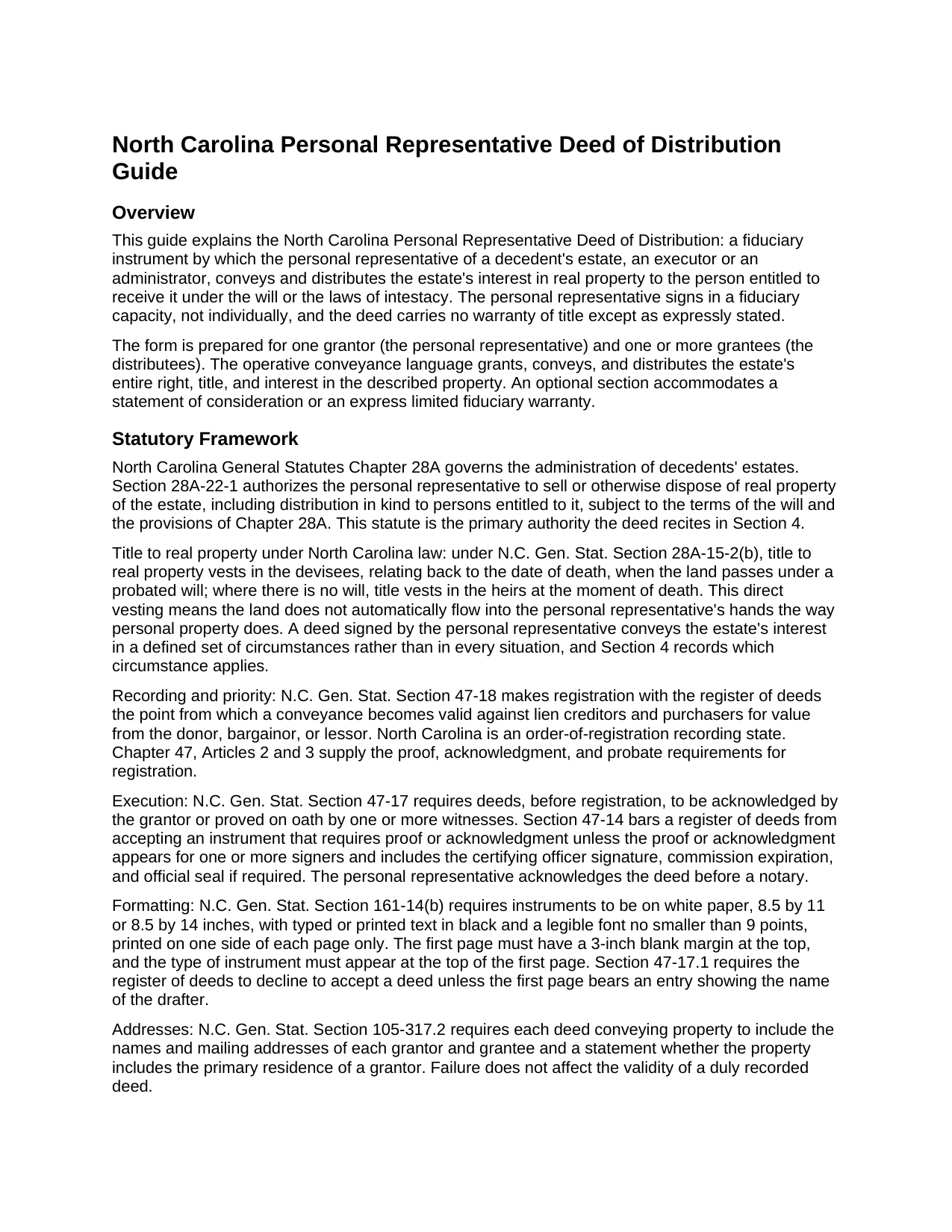 Rutherford County Personal Representative Deed of Distribution Guide