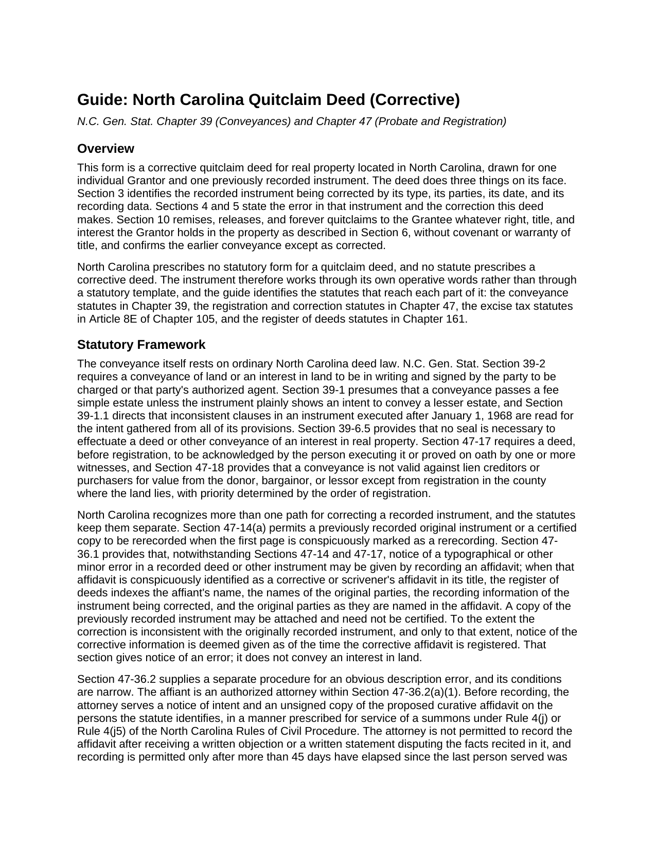 Johnston County Quitclaim Deed (Corrective) Guide