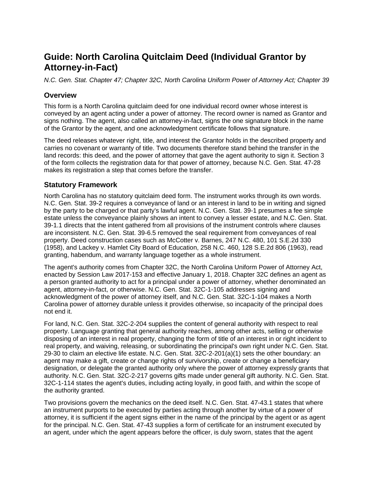 Alleghany County Quitclaim Deed (Individual Grantor by Attorney-in-Fact) Guide