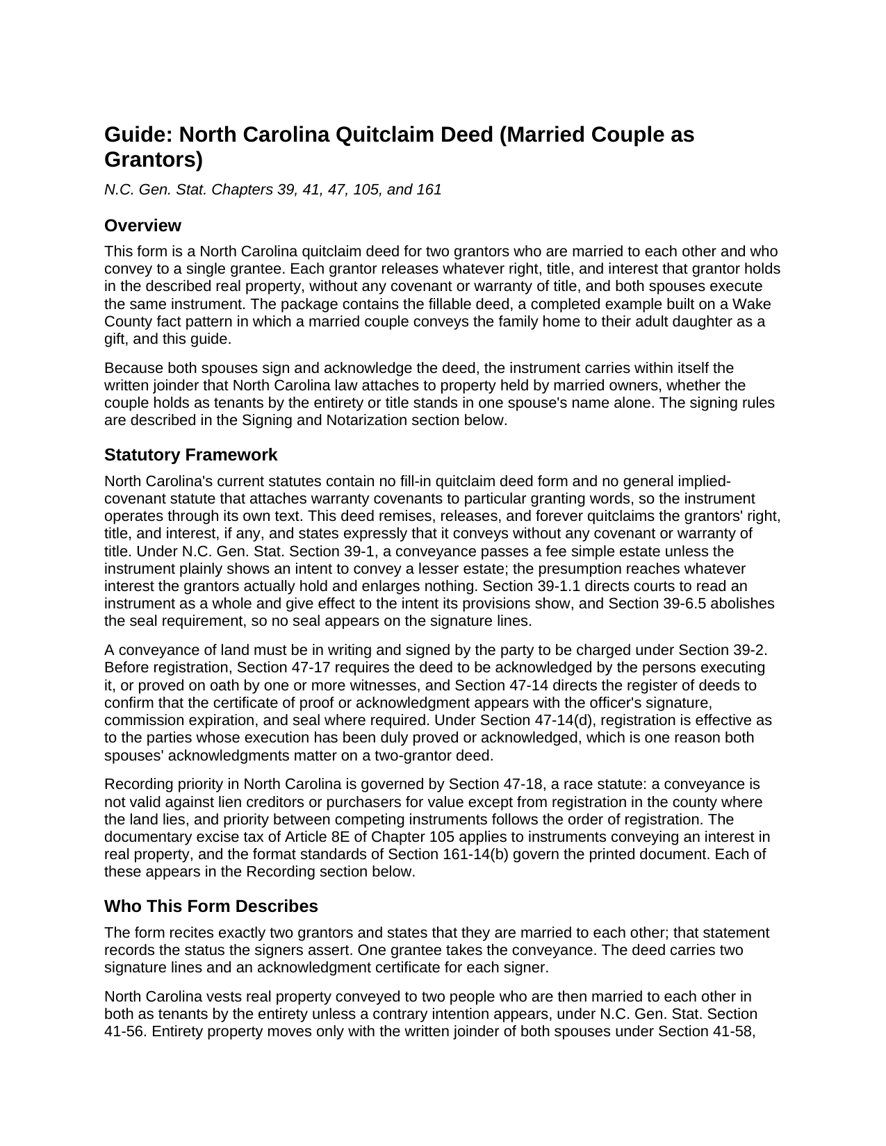 Hyde County Quitclaim Deed (Married Couple as Grantors) Guide