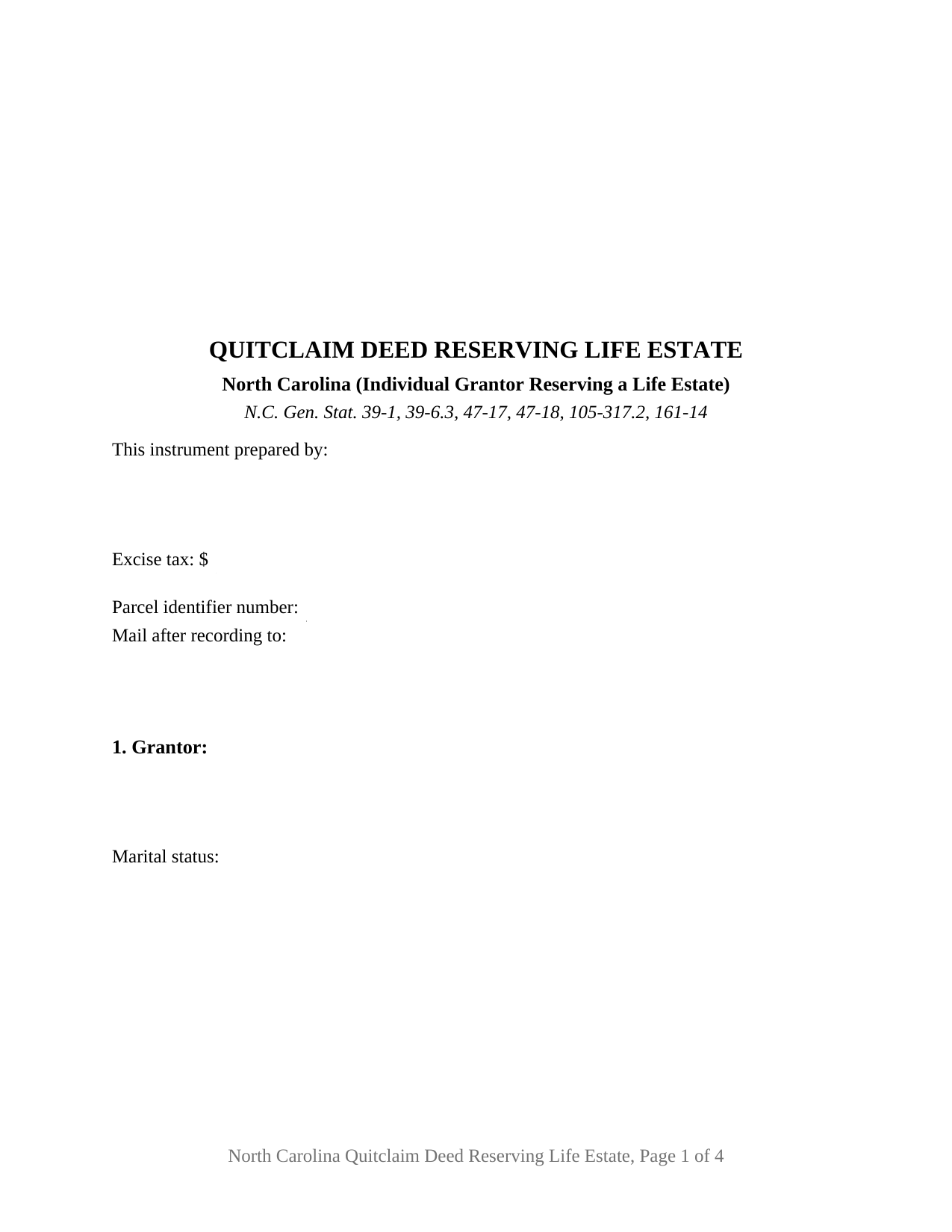 Washington County Quitclaim Deed (Reserving Life Estate) Form