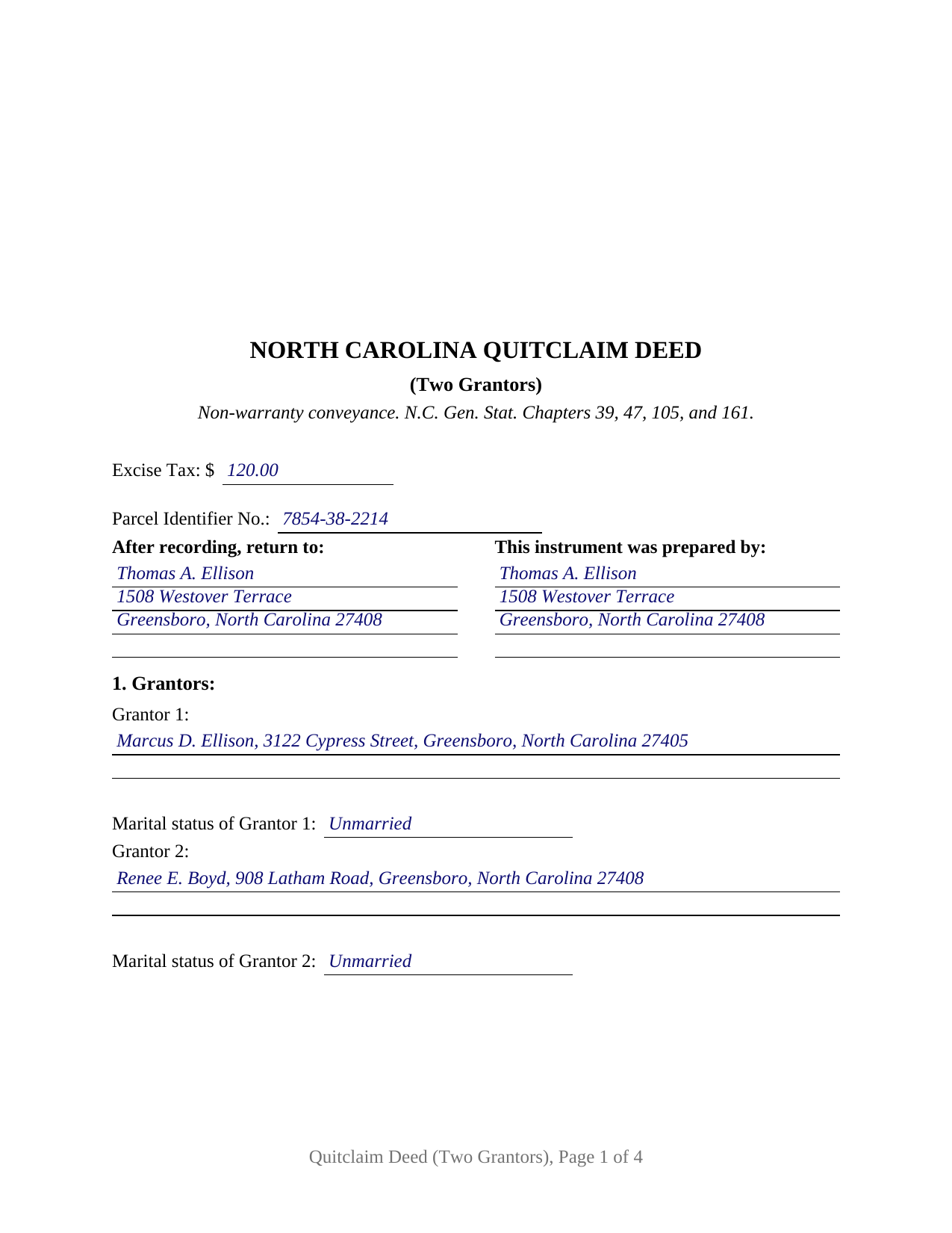 Polk County Completed Example of the Quitclaim Deed (Two Grantors) Document