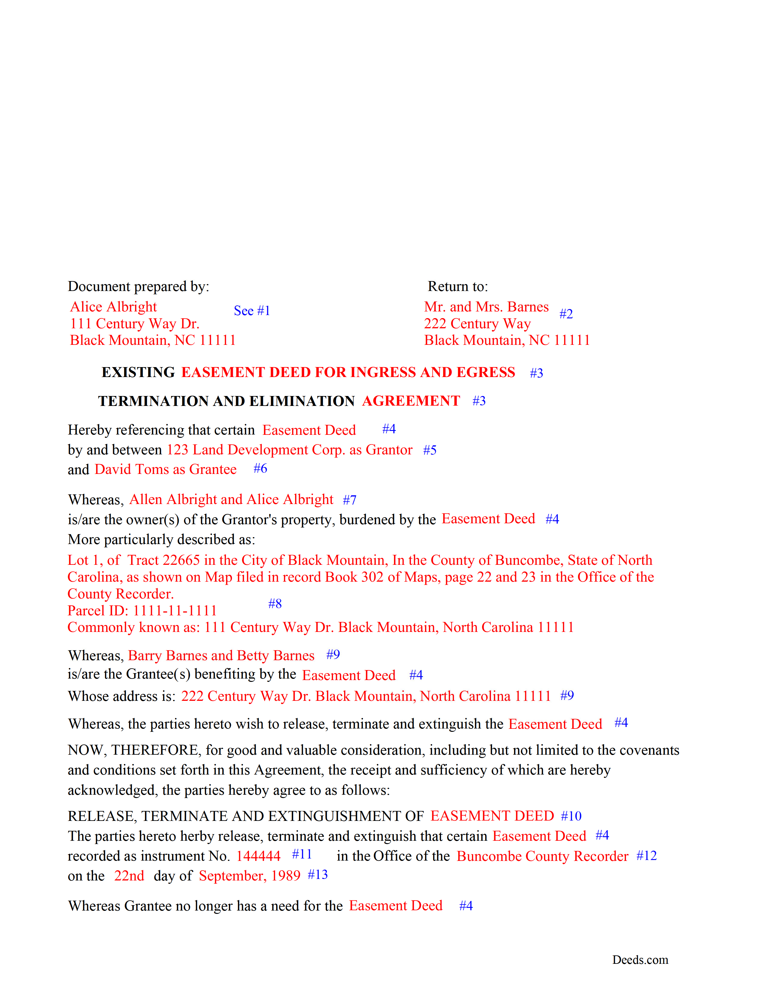 Completed Example of the Release of Easement Document