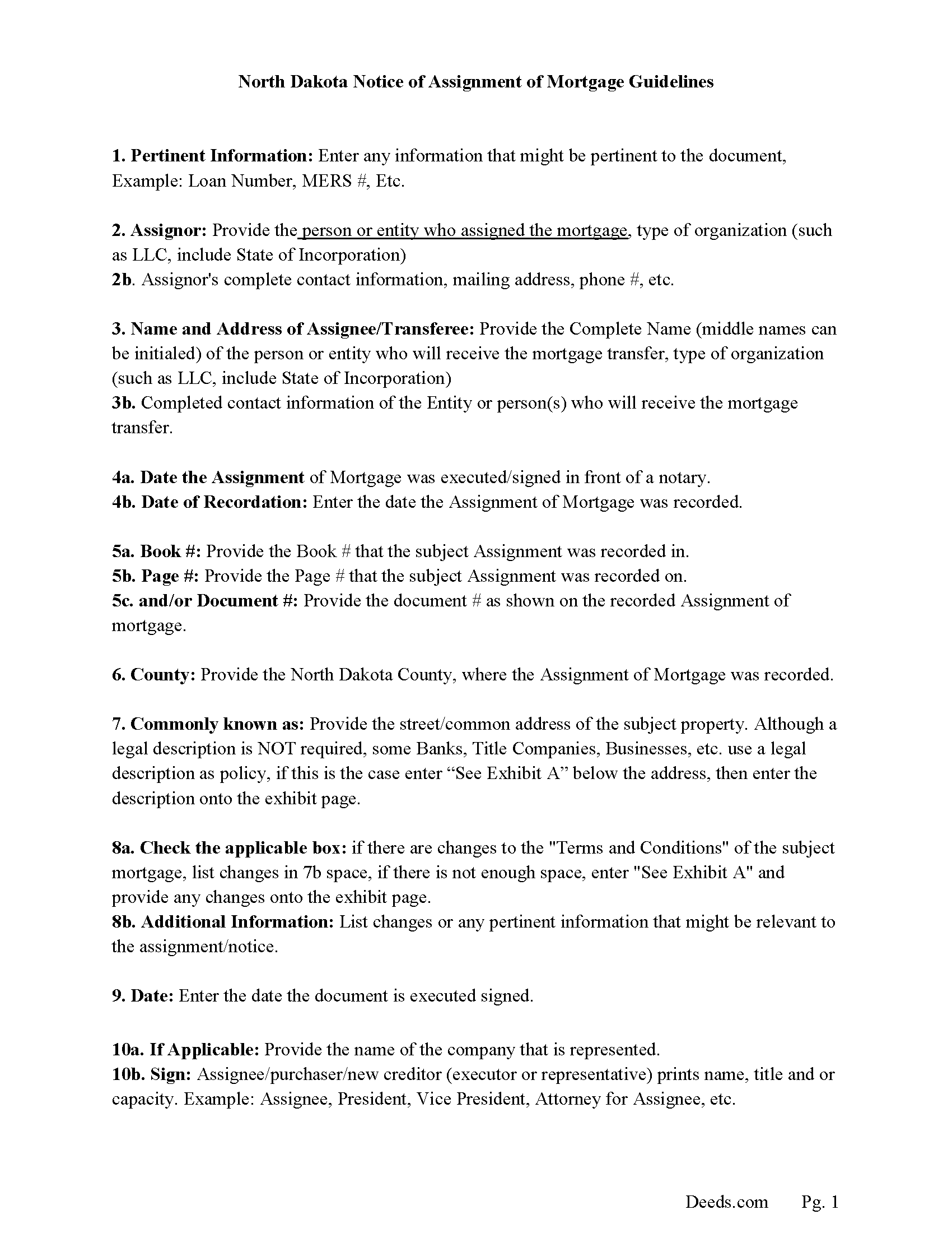 Kidder County Notice of Assignment Guidelines