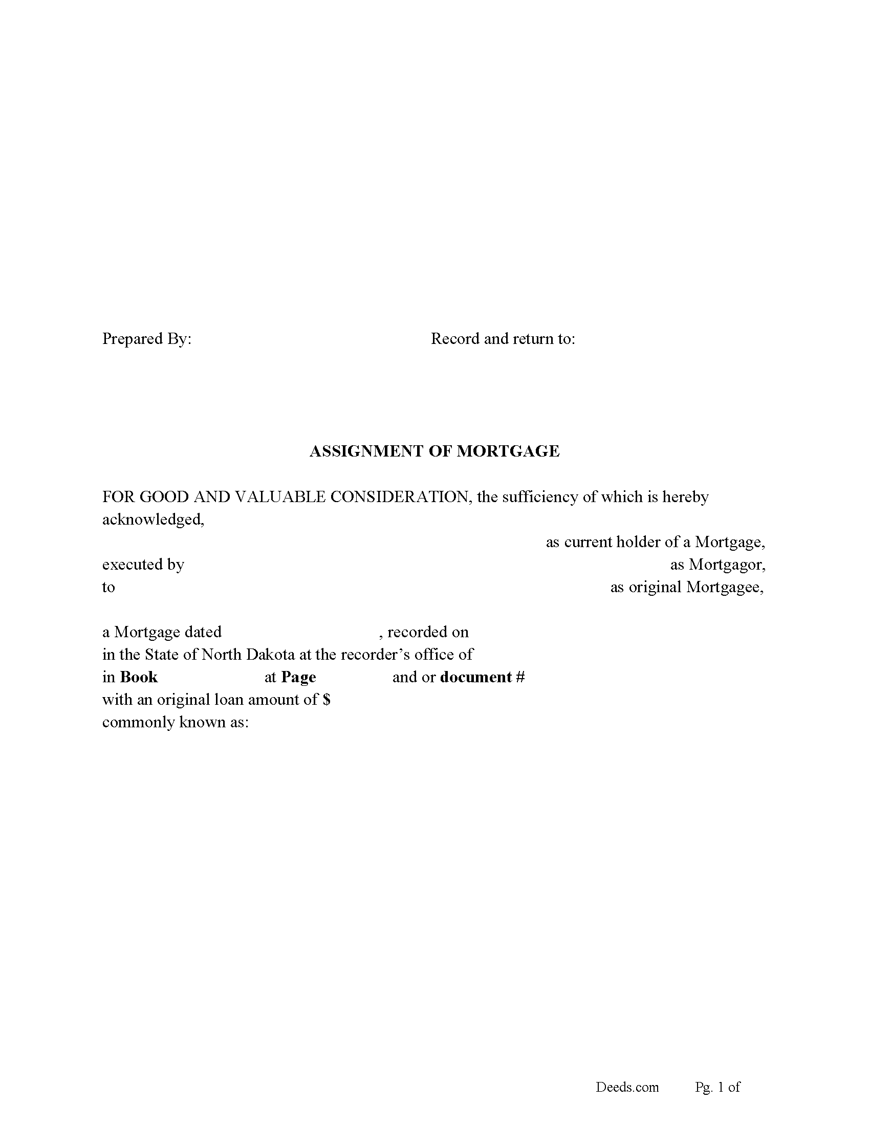 Kidder County Assignment of Mortgage Form