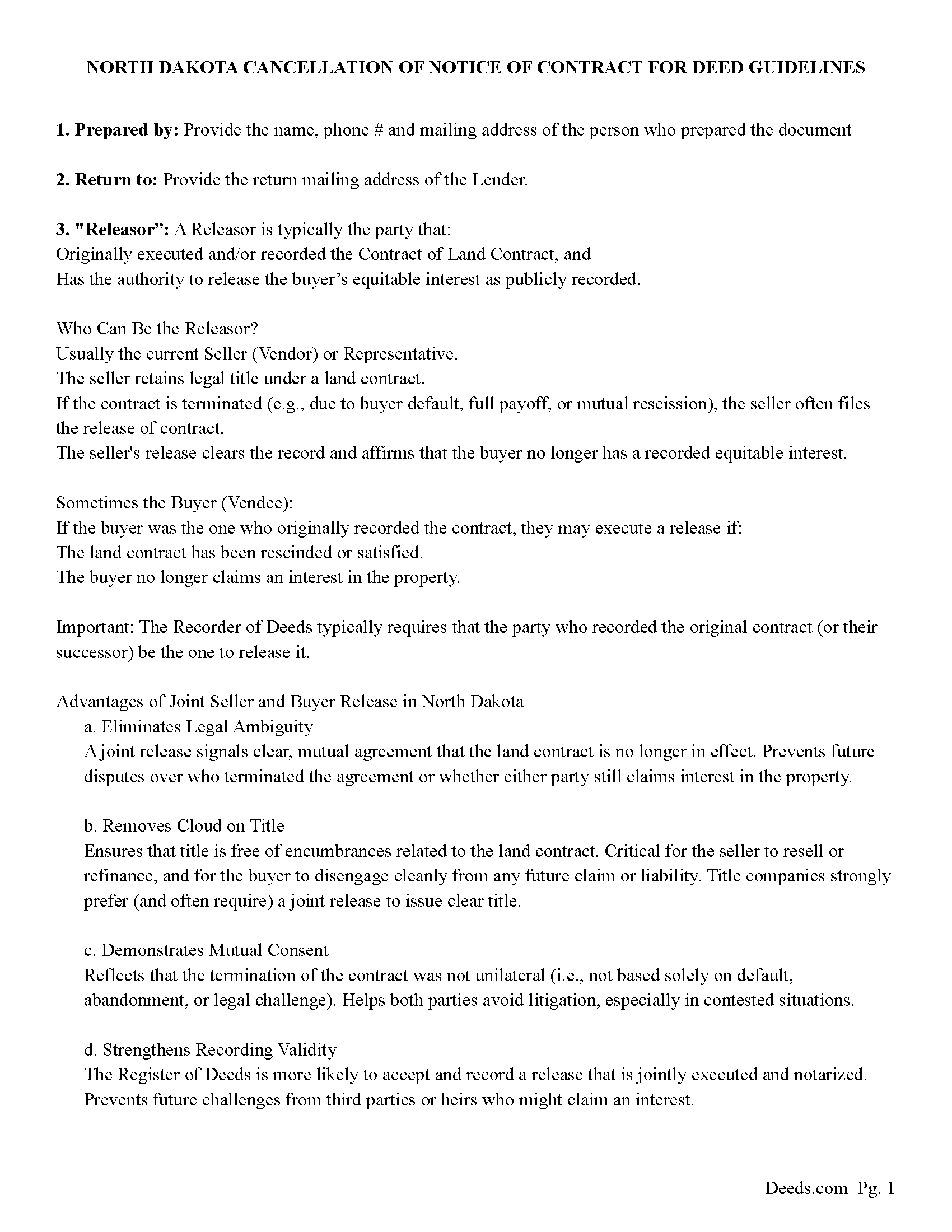 Ward County Cancellation of a Notice of Contract for Deed Guide