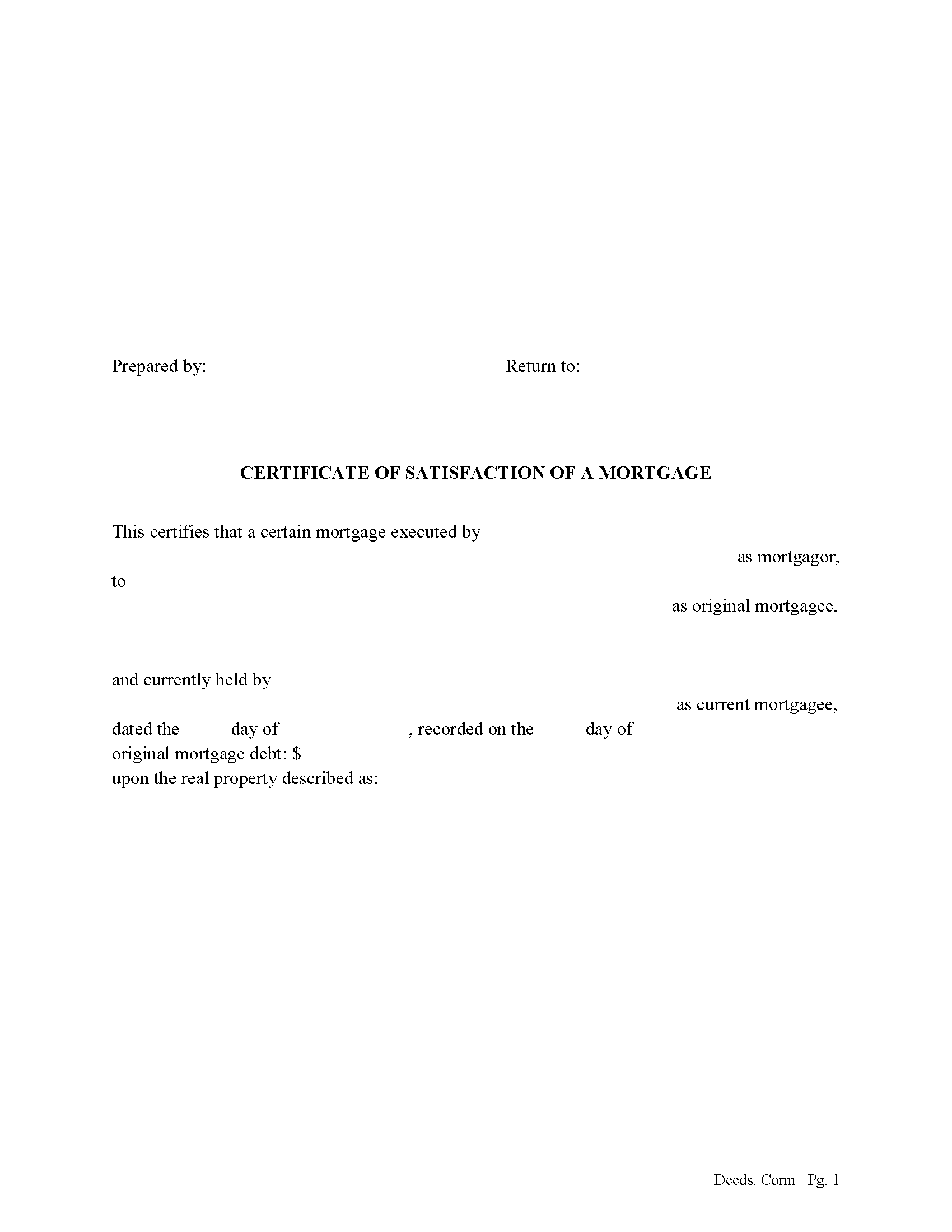 Certificate of Discharge of a Mortgage Form