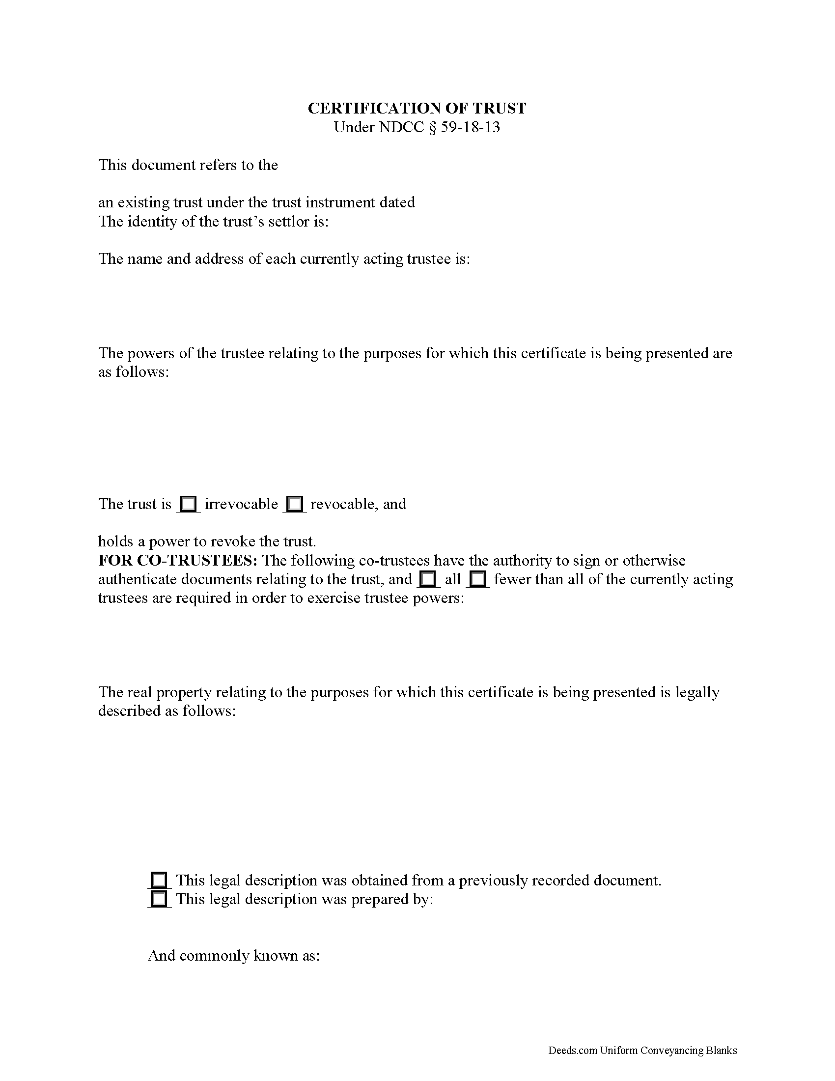 Kidder County Certificate of Trust Form