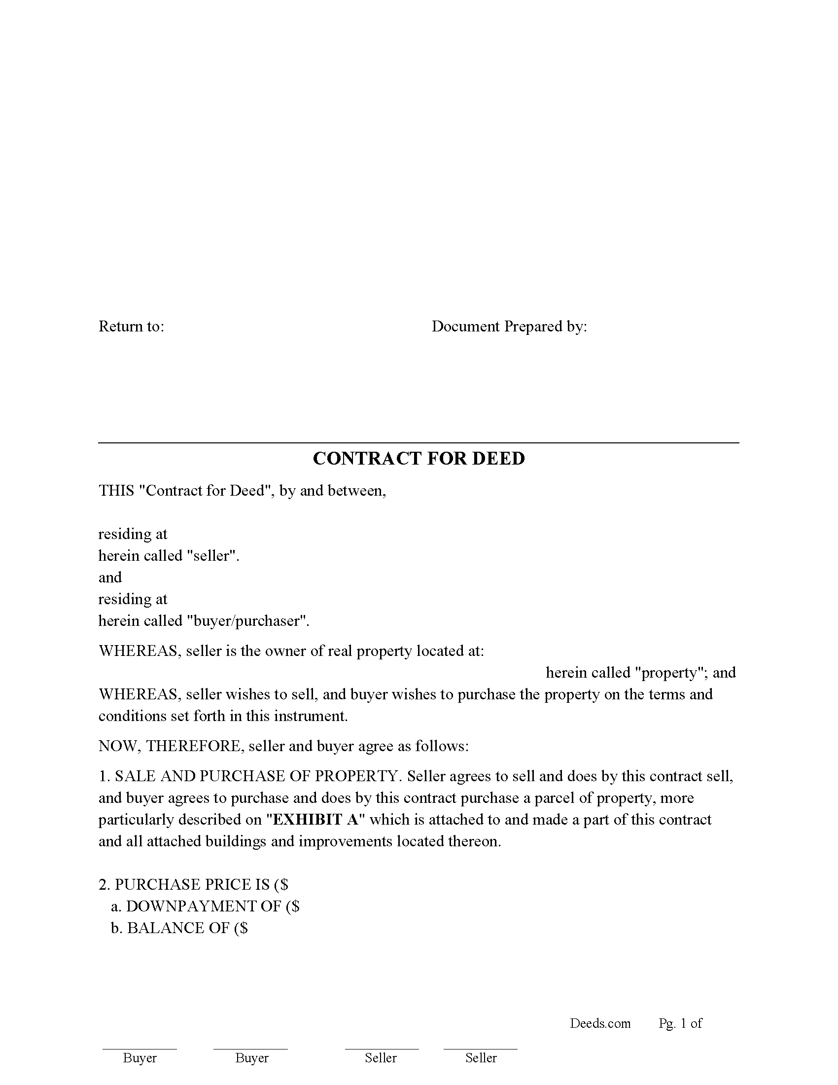 Williams County Contract for Deed Form