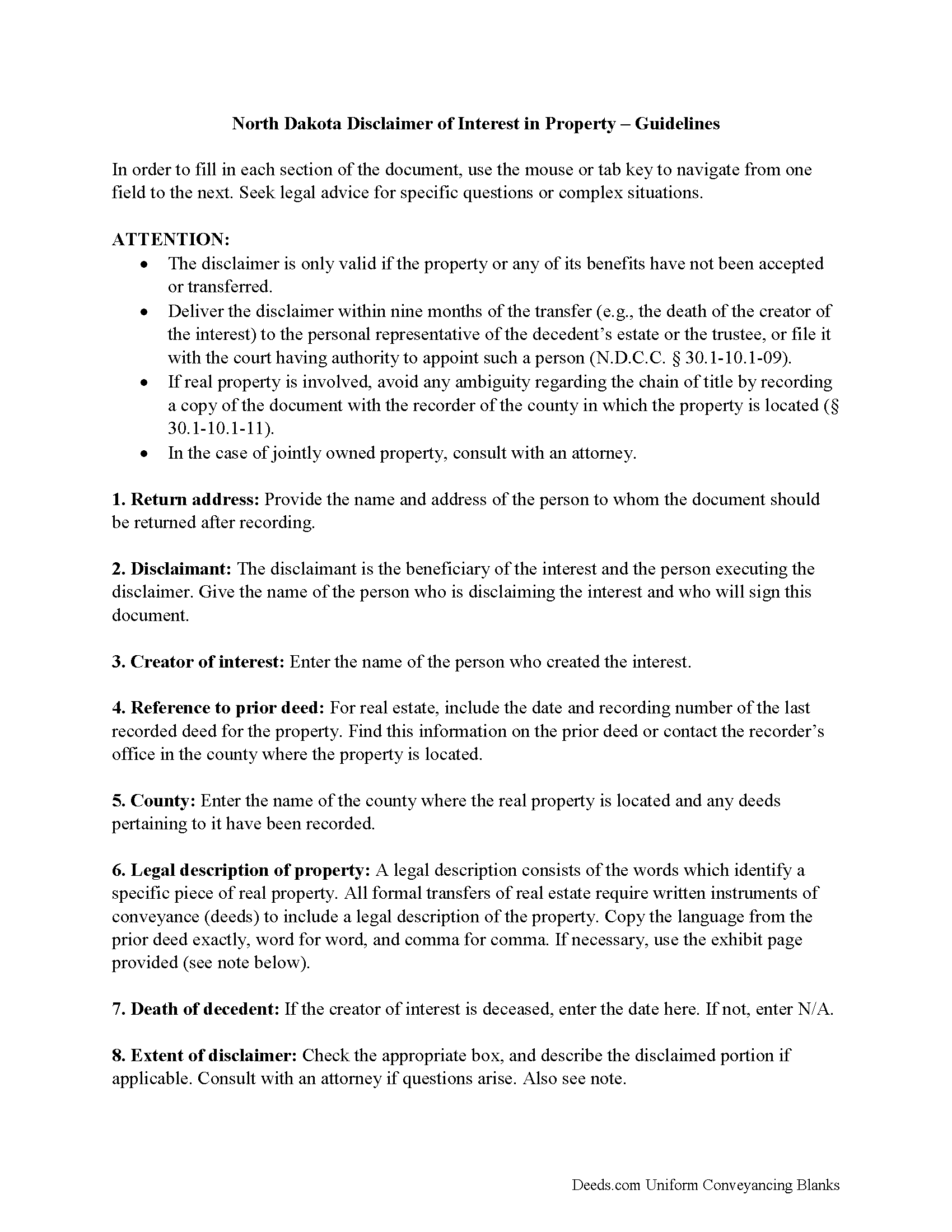 Kidder County Disclaimer of Interest Guide