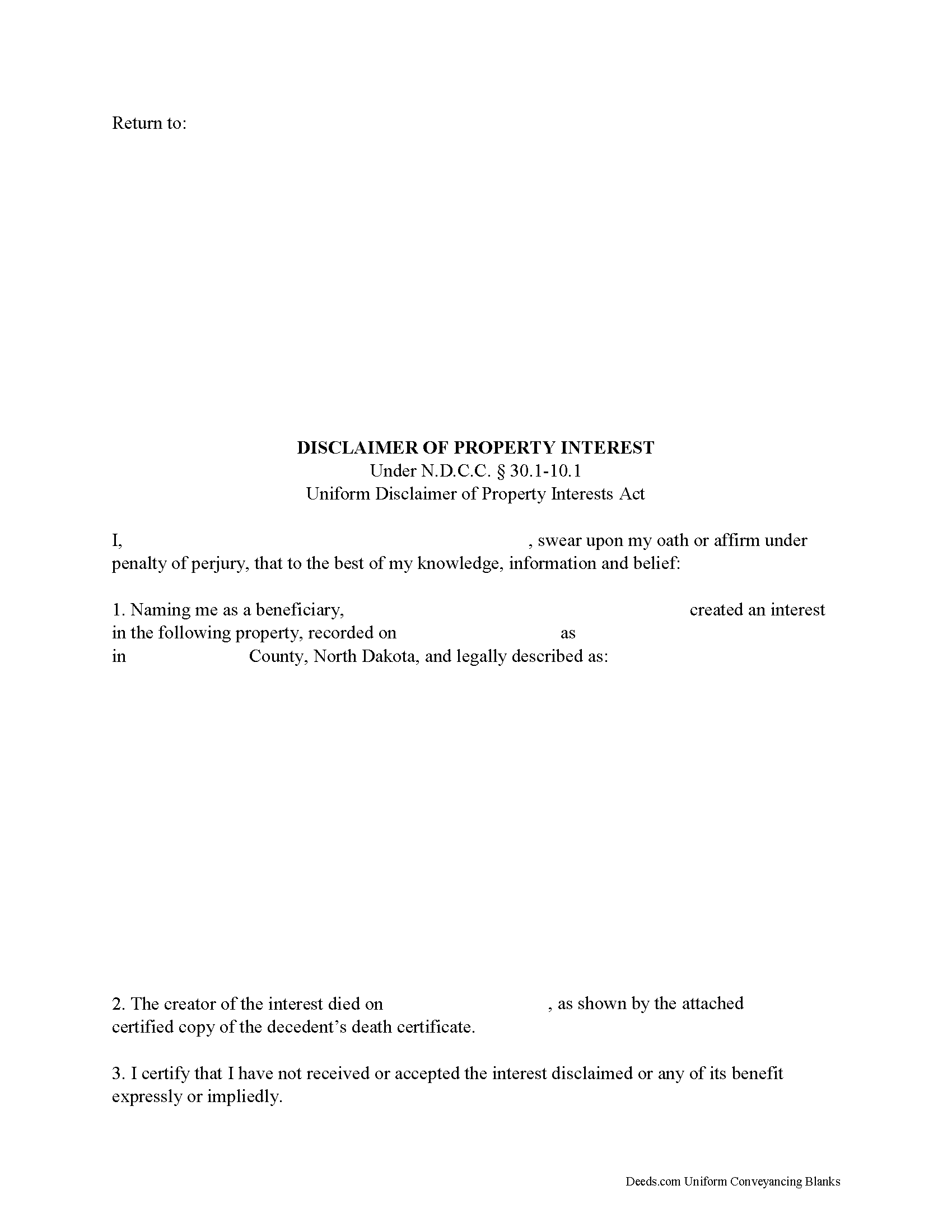 Kidder County Disclaimer of Interest Form