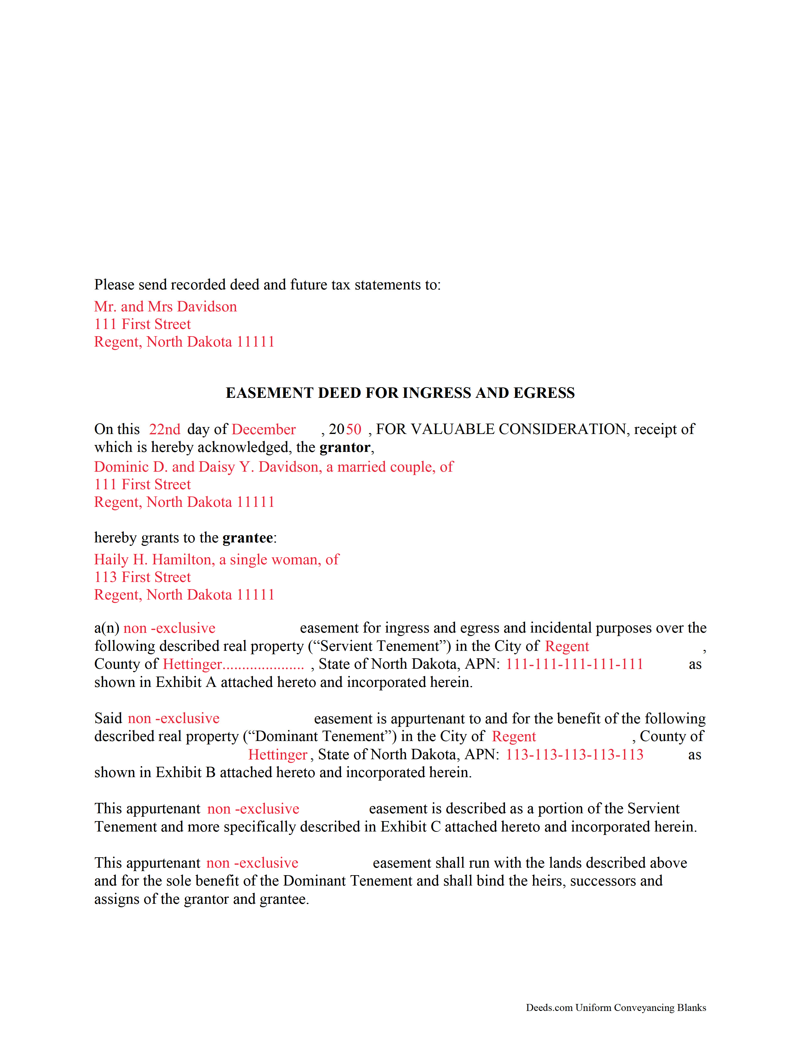 Completed Example of the Easement Deed Document