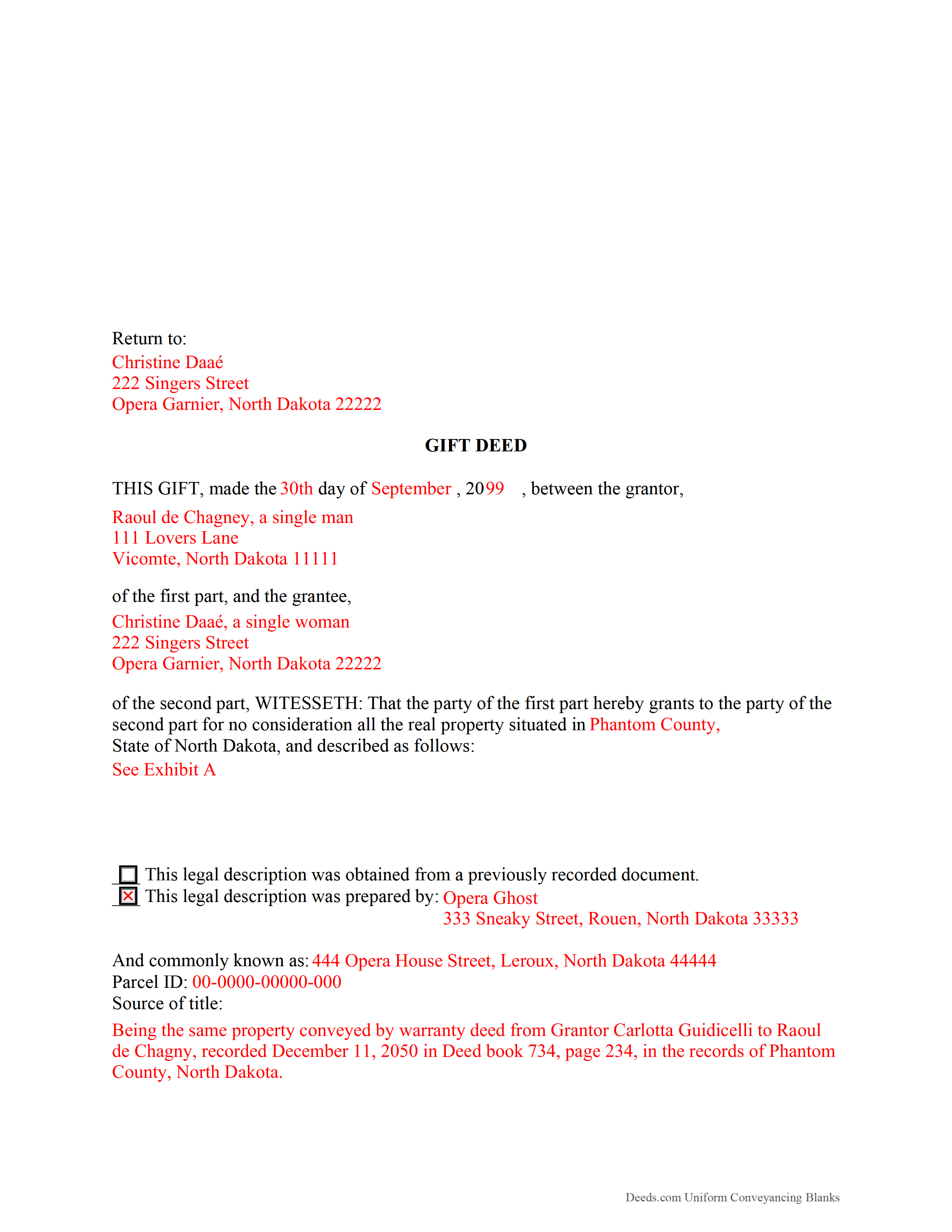 Kidder County Completed Example of the Gift Deed Document