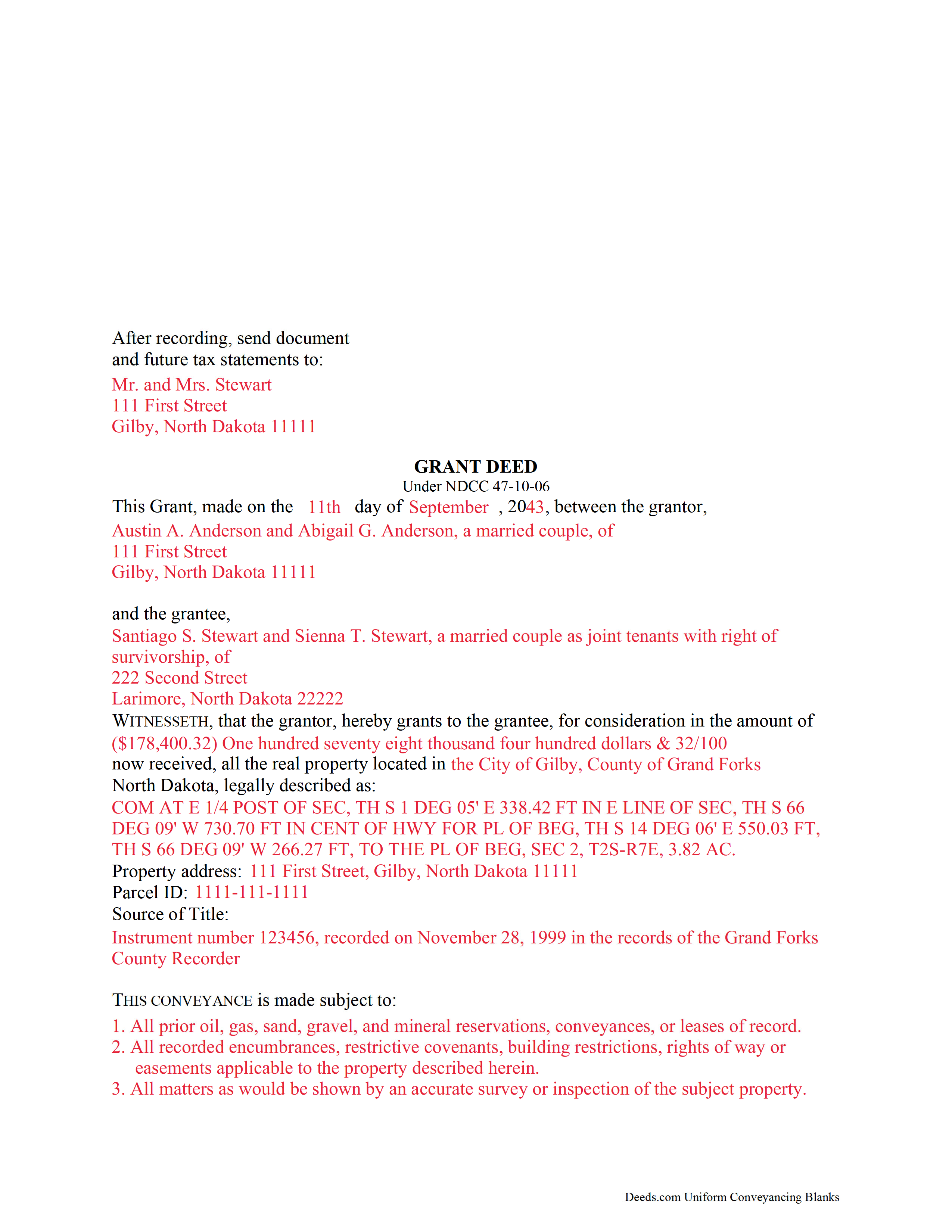 Grant County Completed Example of the Grant Deed Document