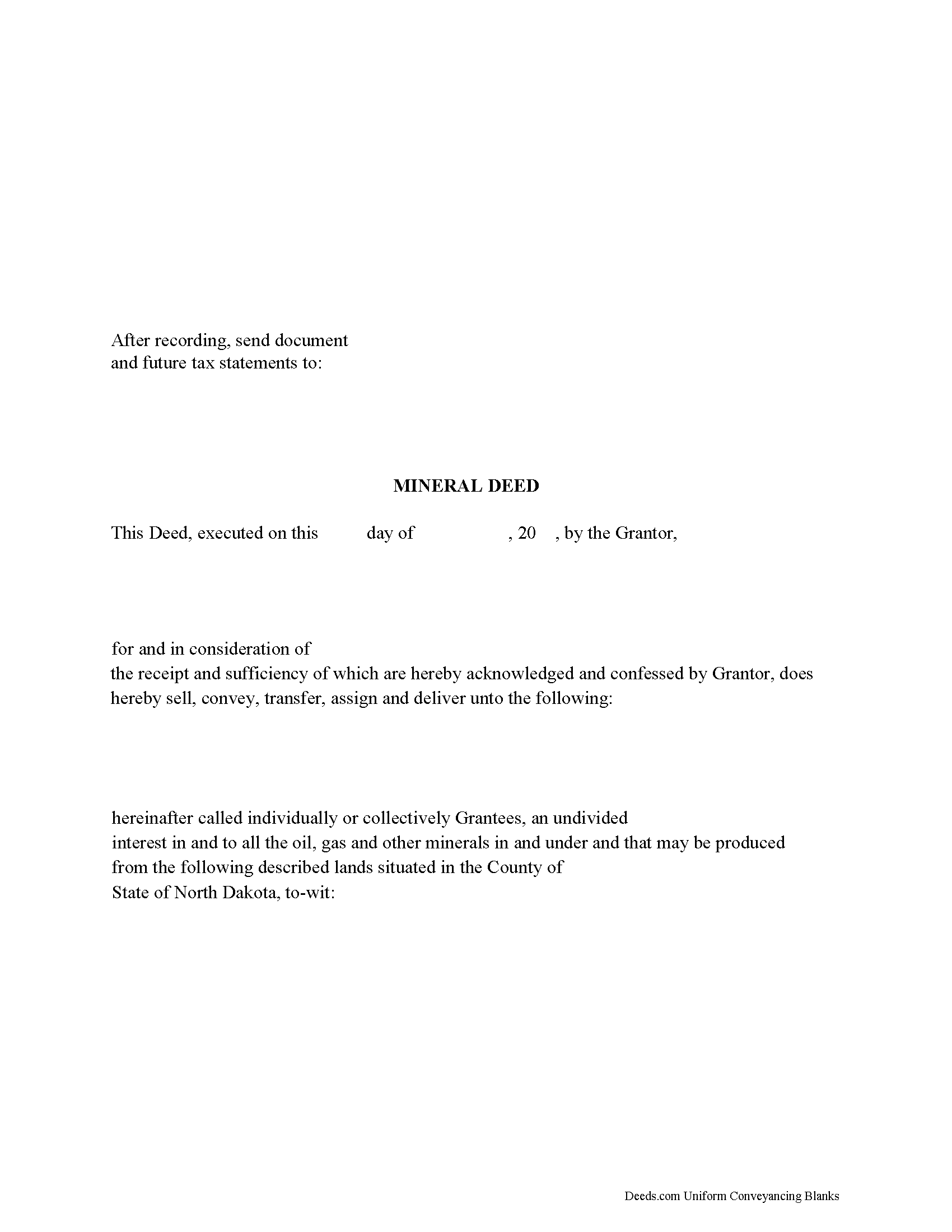 Kidder County Mineral Deed Form