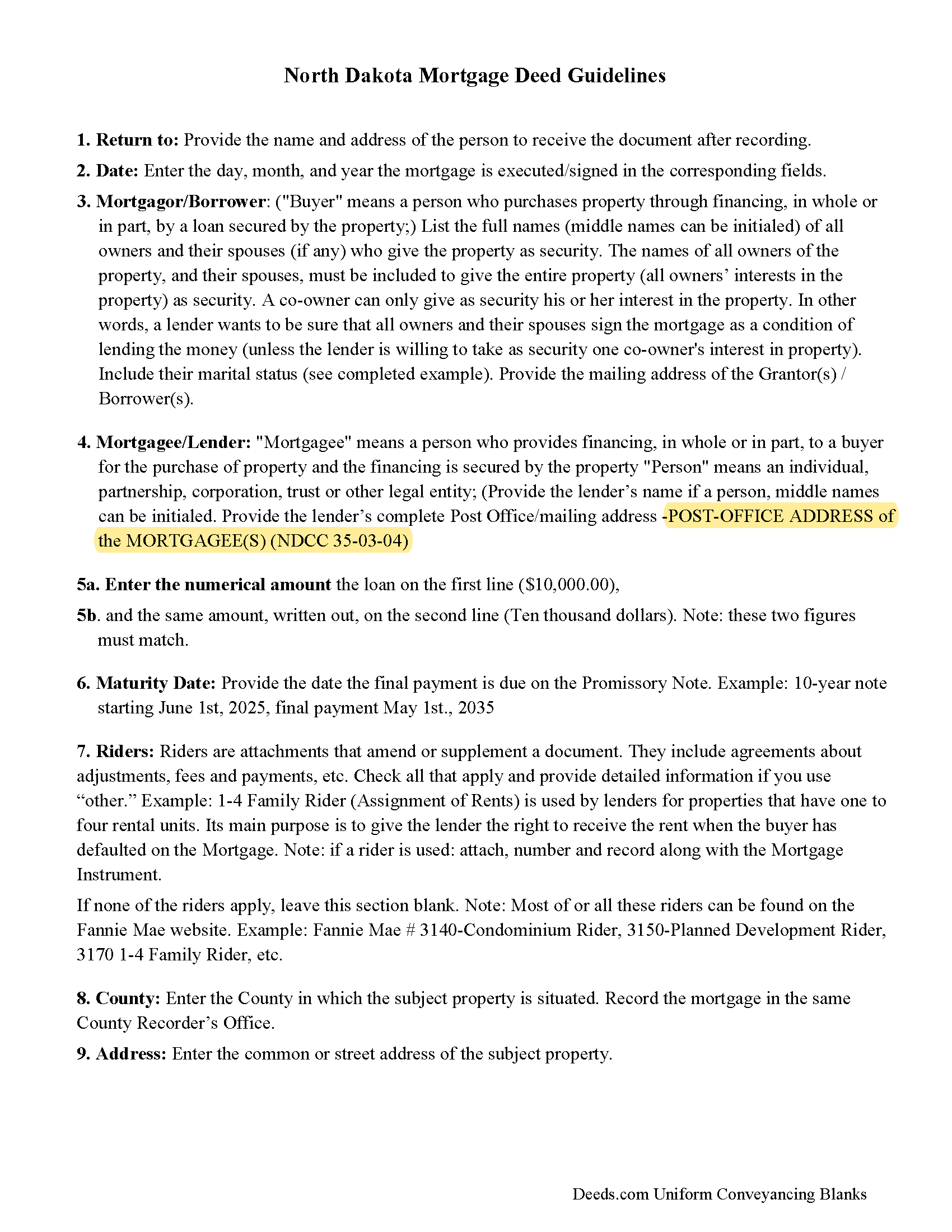 Kidder County Mortgage Guidelines
