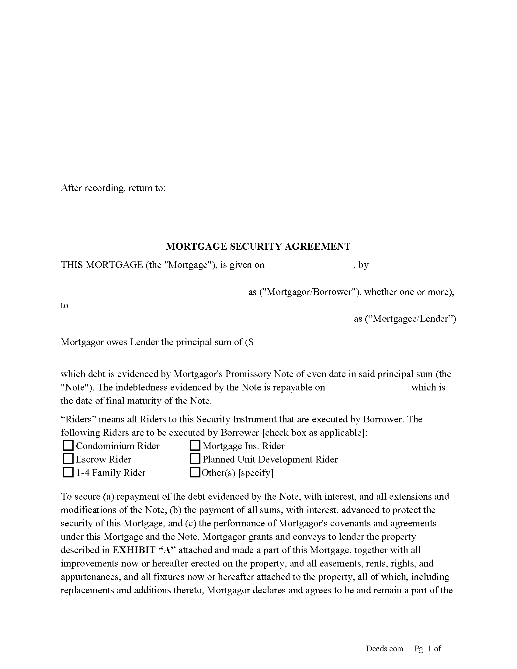 North Dakota Mortgage Security Agreement and Promissory Note Image
