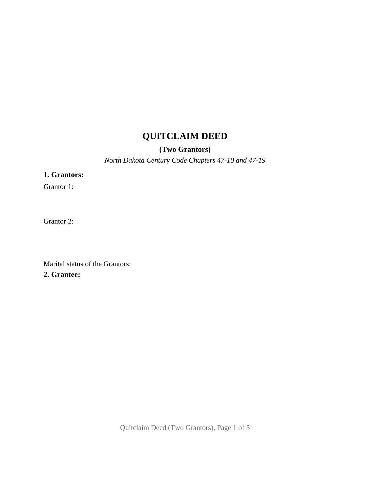 North Dakota Quitclaim Deed (Two Grantors)