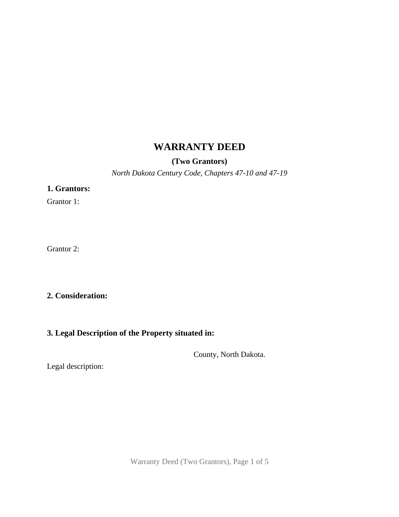 North Dakota Warranty Deed (Two Grantors)