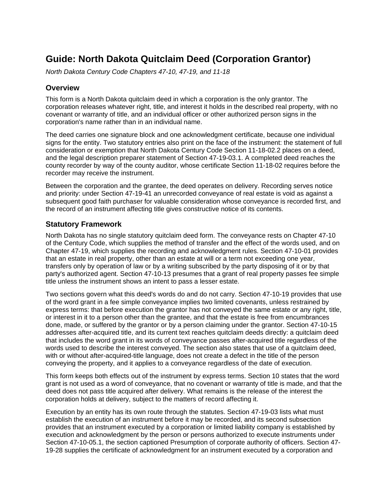 Slope County Quitclaim Deed (Corporation Grantor) Guide