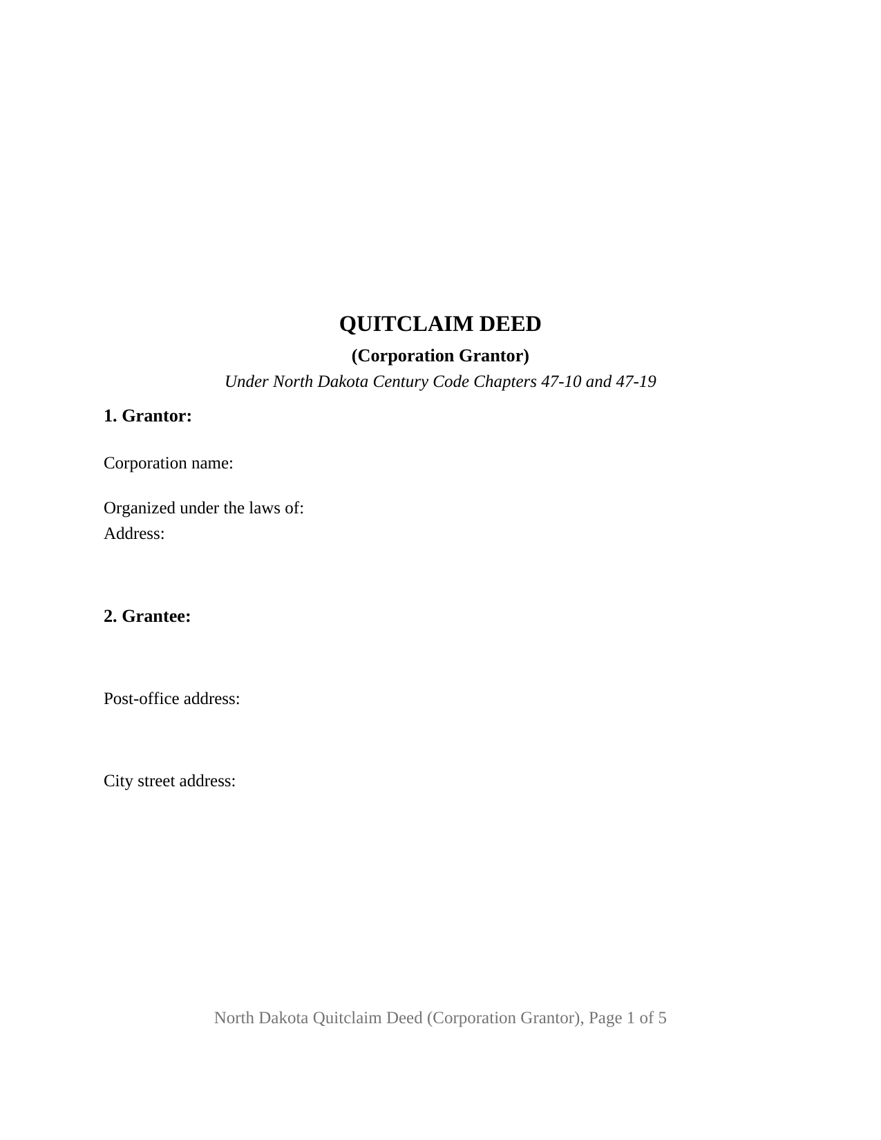 Slope County Quitclaim Deed (Corporation Grantor) Form
