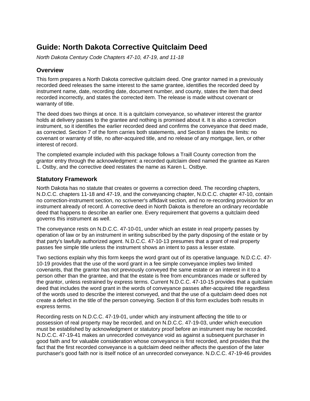 Pembina County Quitclaim Deed (Corrective) Guide