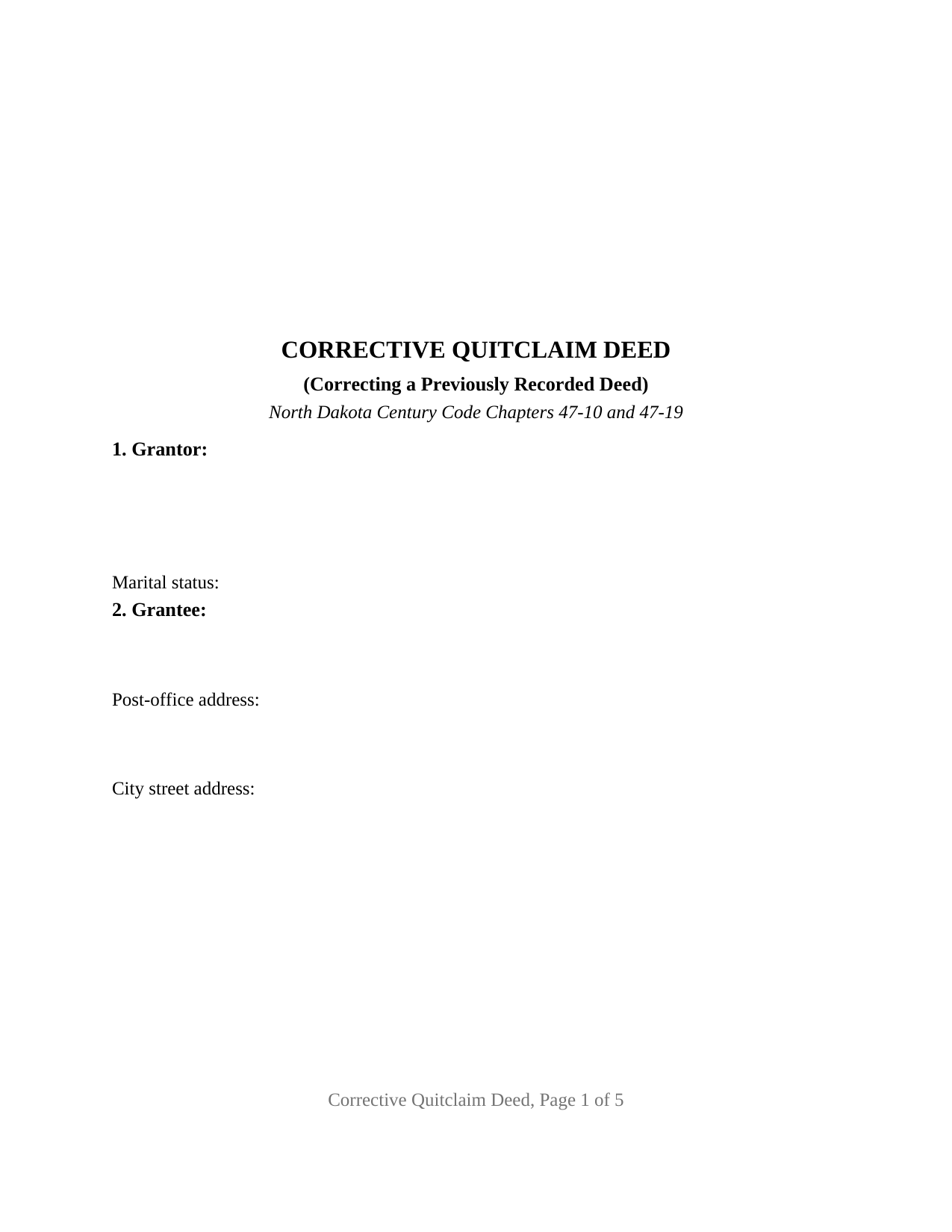 Pembina County Quitclaim Deed (Corrective) Form