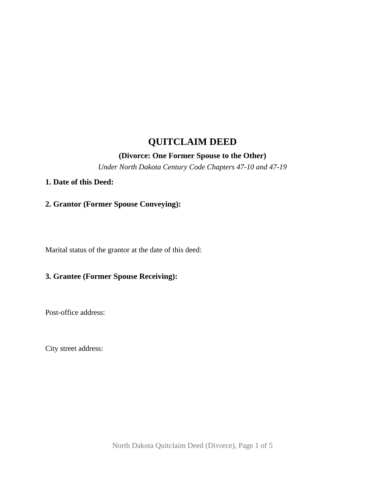 Lamoure County Quitclaim Deed (Divorce) Form