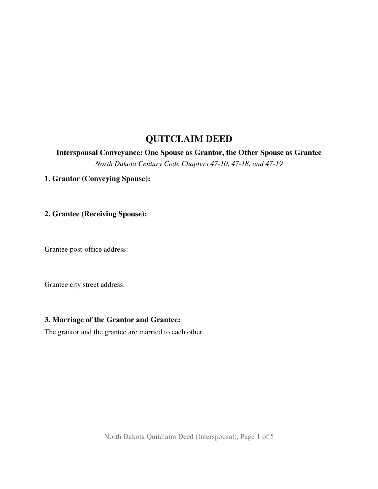Divide County Quitclaim Deed (Interspousal) Form