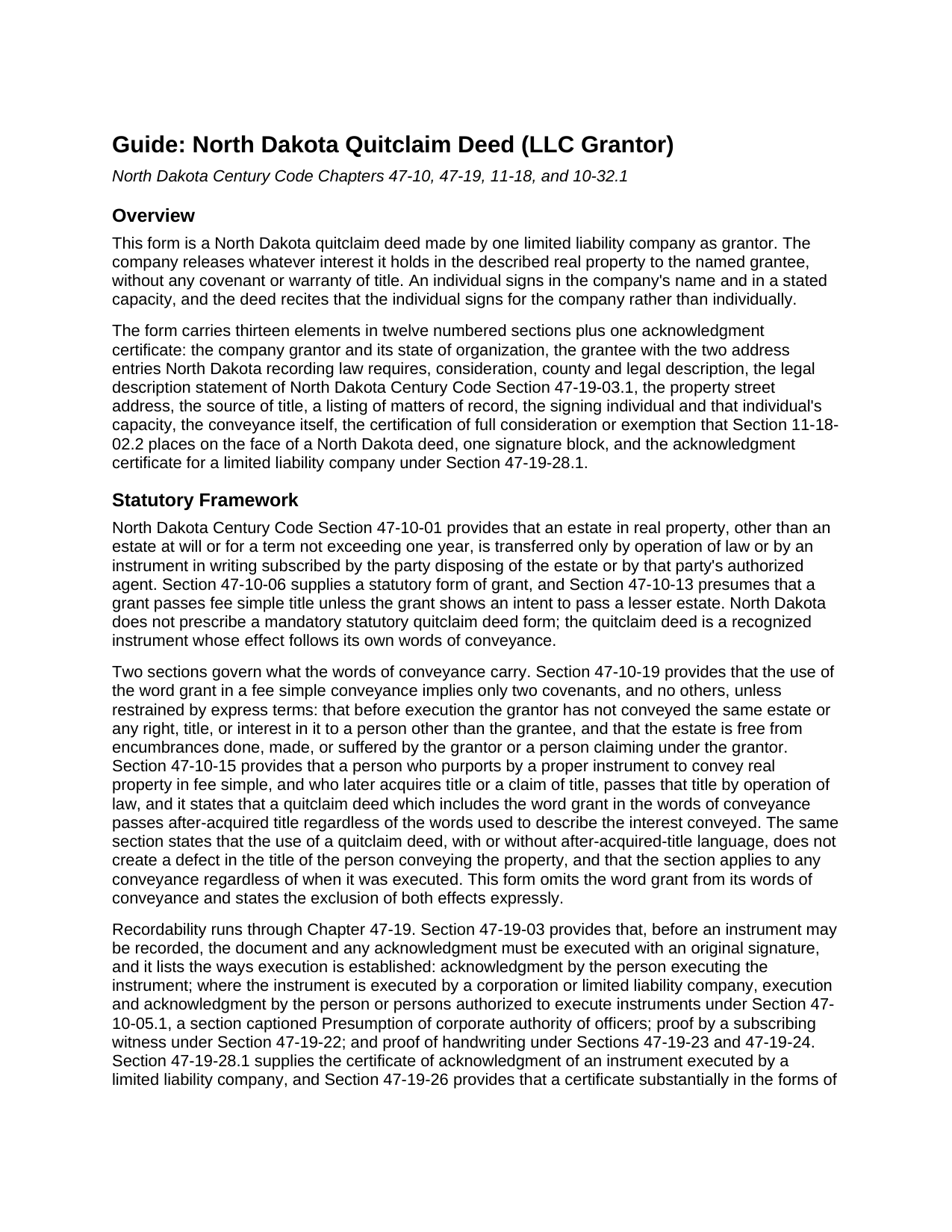Walsh County Quitclaim Deed (LLC Grantor) Guide